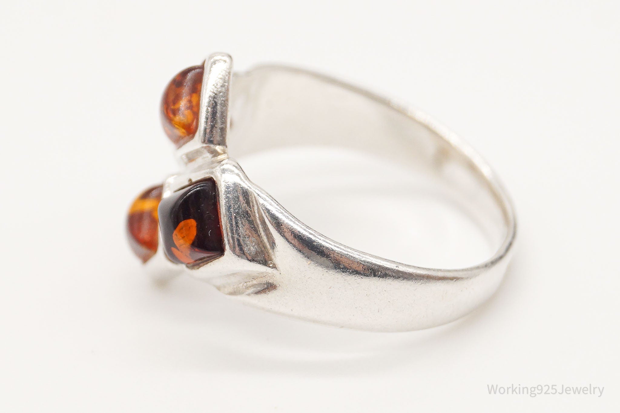 Vintage Modernist Amber Sterling Silver Ring - Size 6.5
