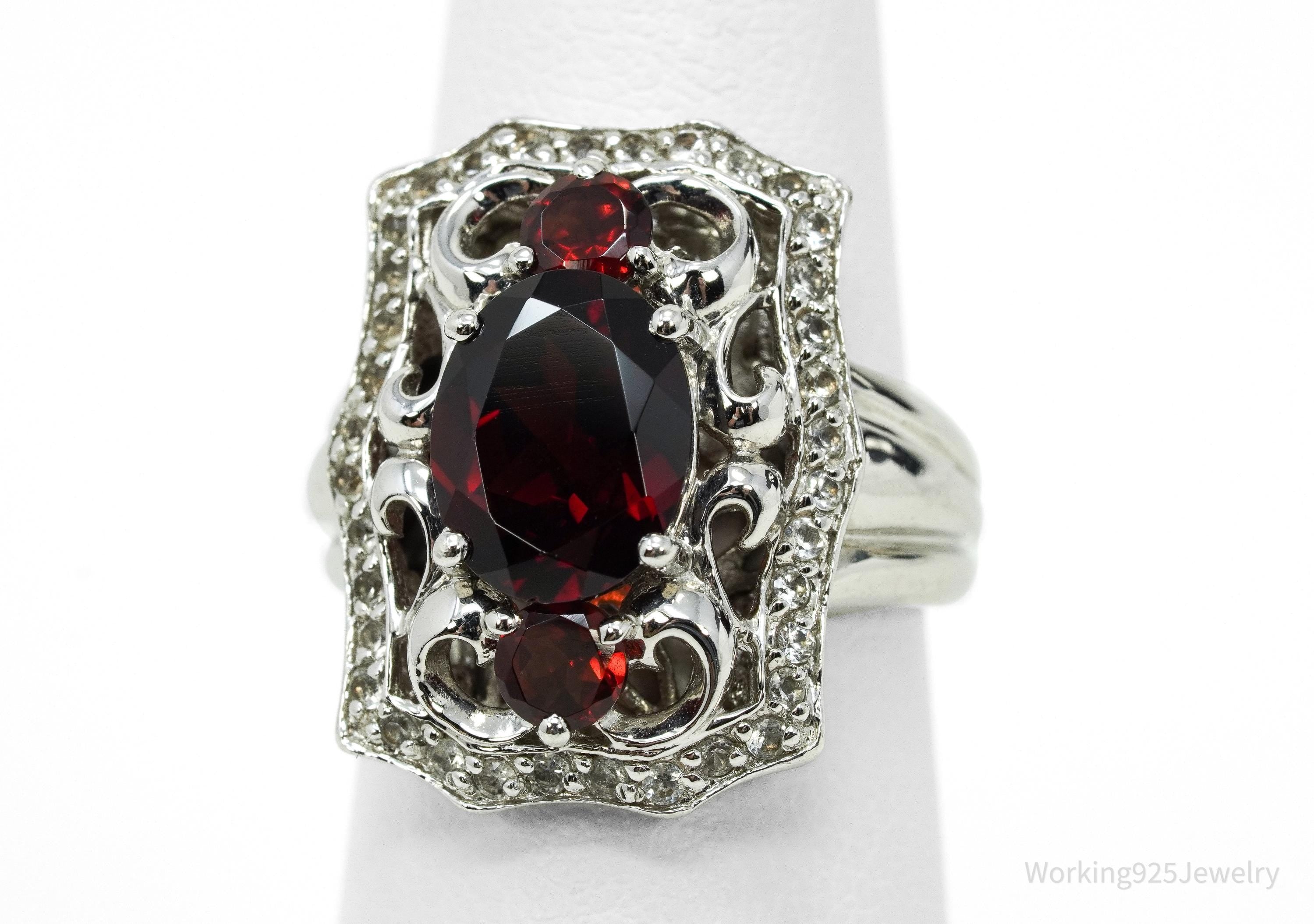 Victoria Wieck Garnet & White Topaz Sterling Silver Ring - Size 6