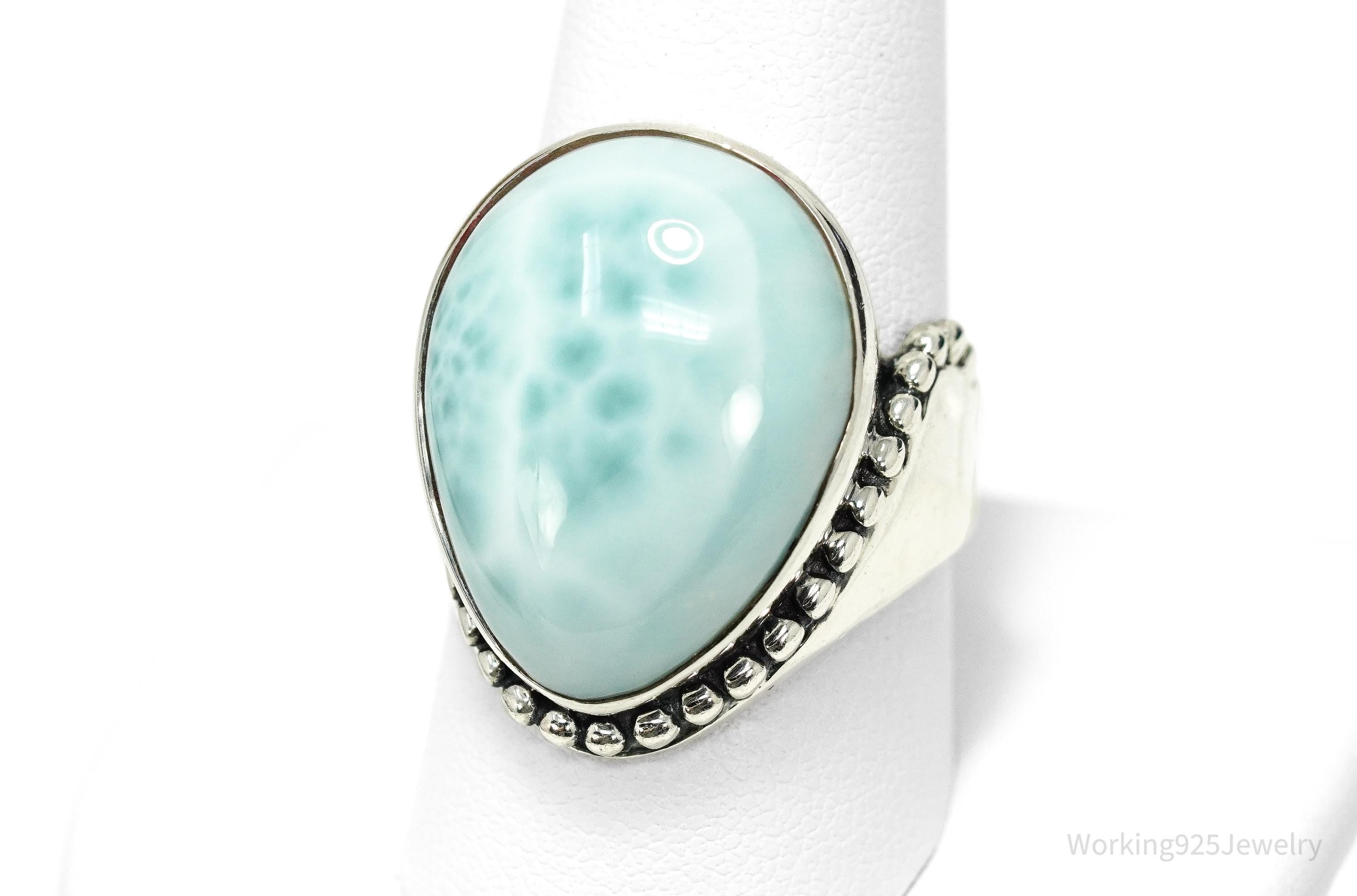 Vintage SAJEN Large Blue Larimar Sterling Silver Ring - Size 10