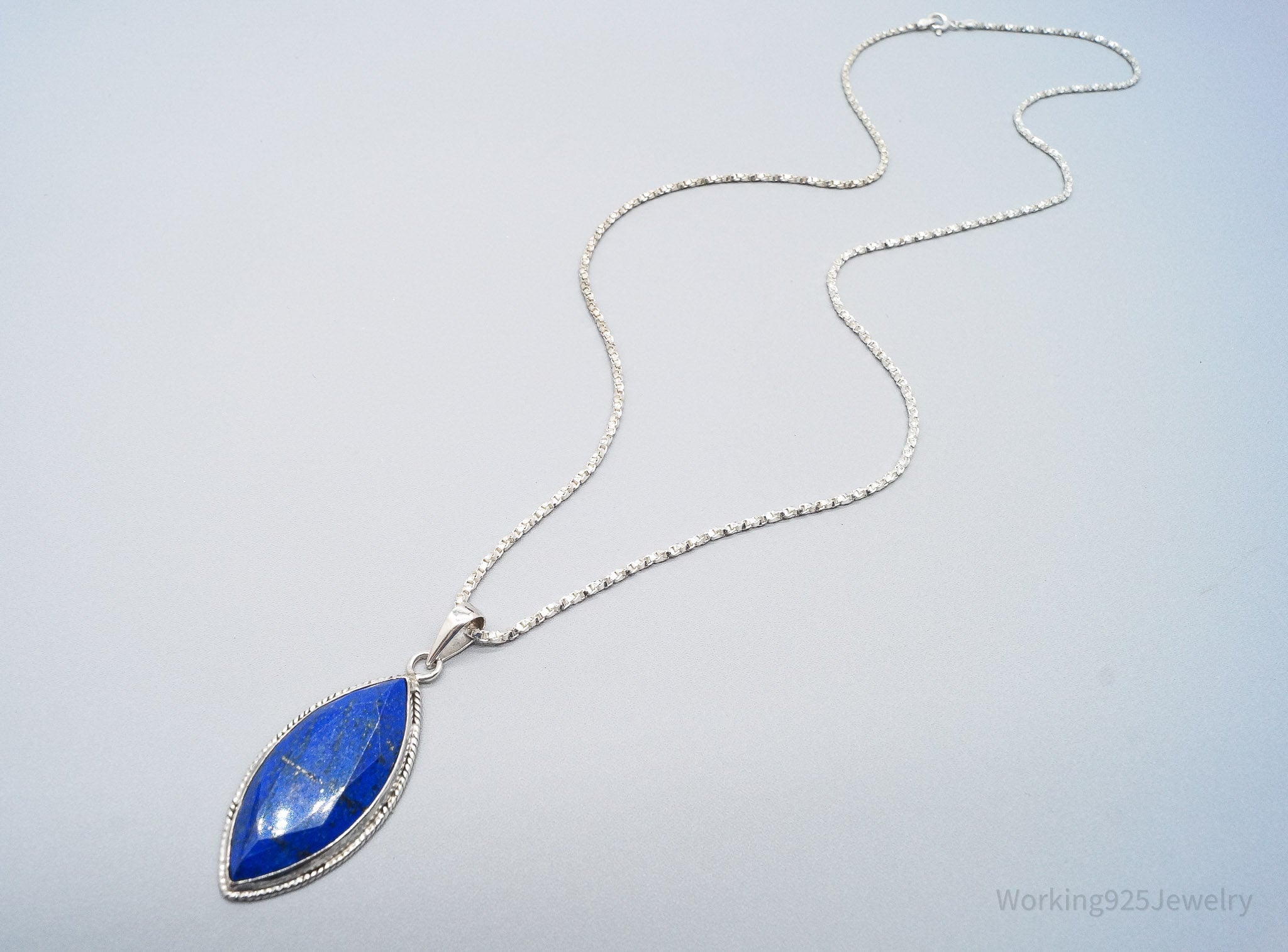 Vintage Lapis Lazuli Sterling Silver Necklace 24"