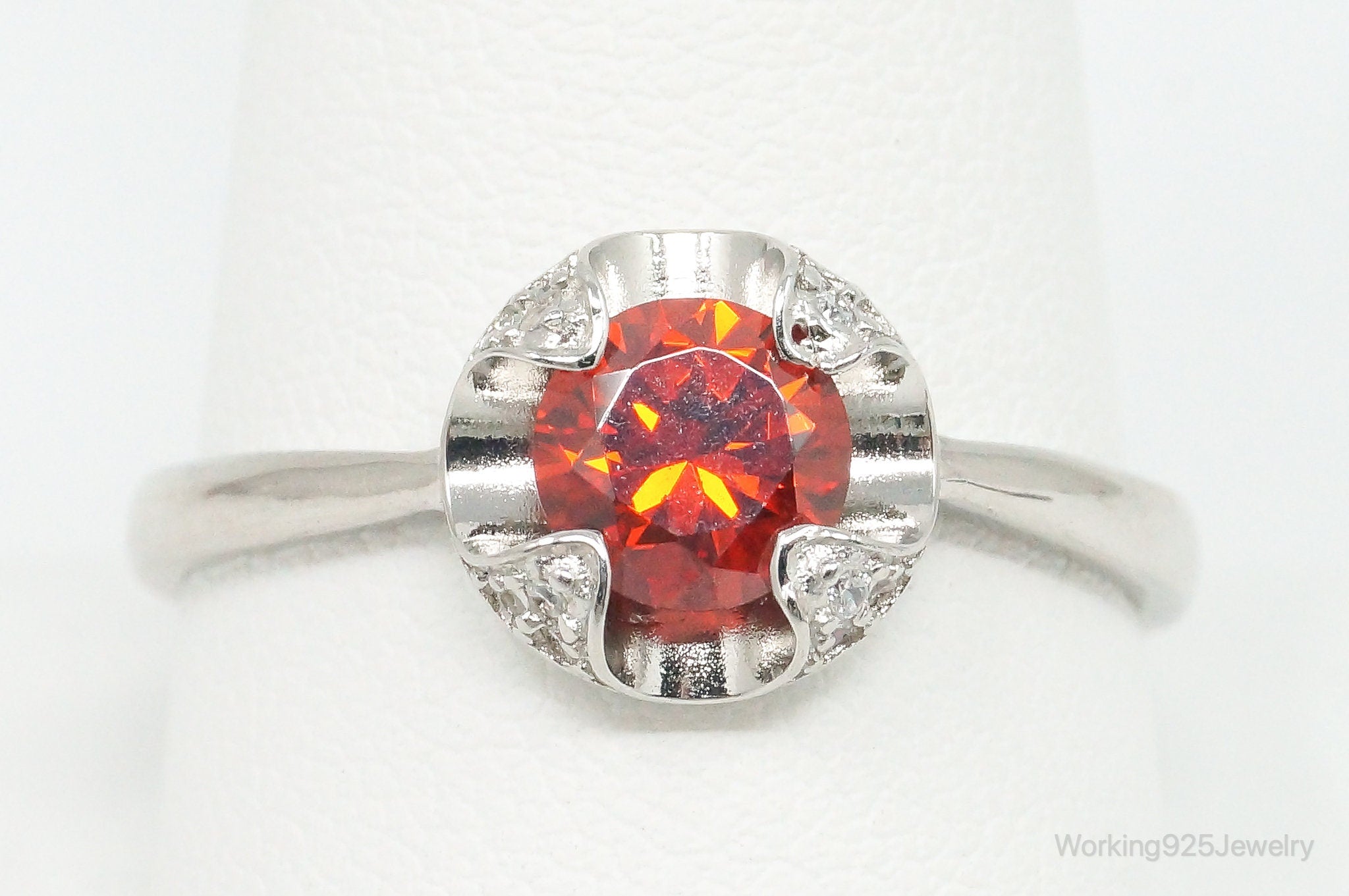 Vintage Orange Topaz Cubic Zirconia Sterling Silver Ring - Size 10.75