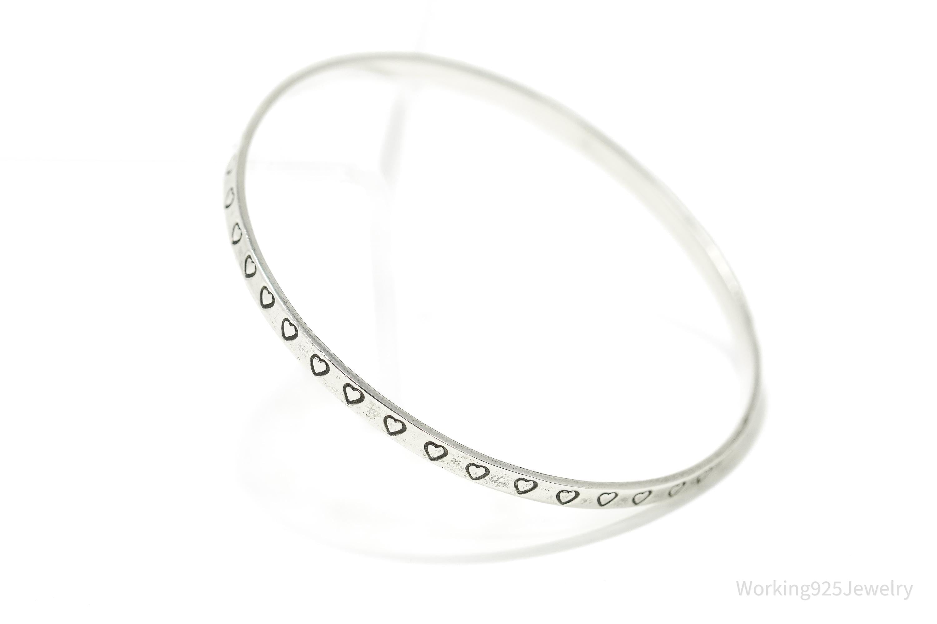 Vintage Heart Pattern Sterling Silver Mexican Bracelet - 8"