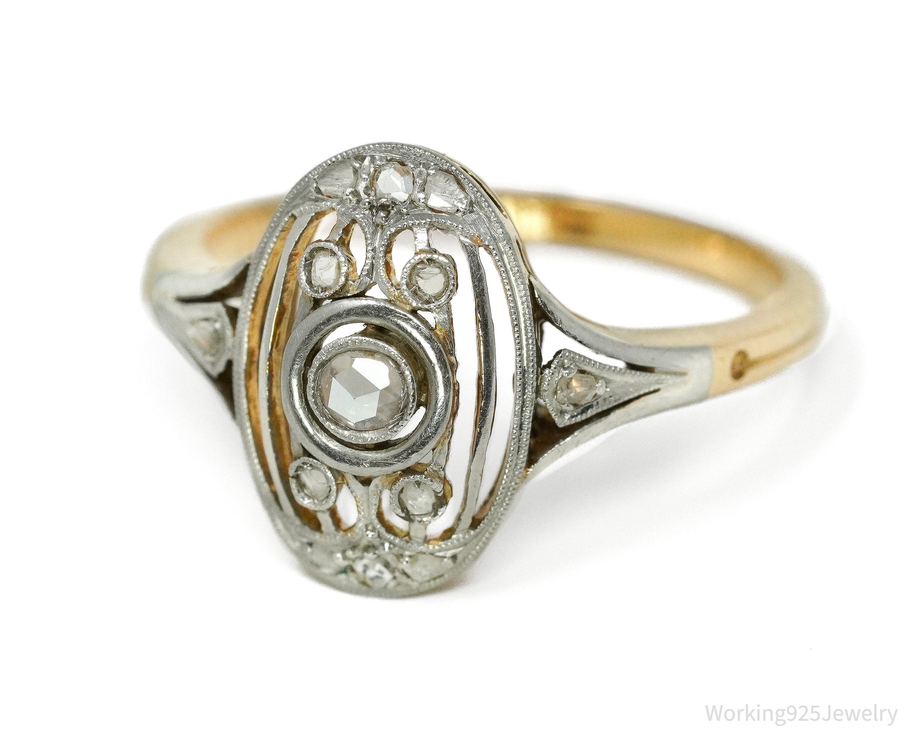 Circa 1910s Platinum Topped 18K Yellow Gold & Diamonds Ring - Size 8