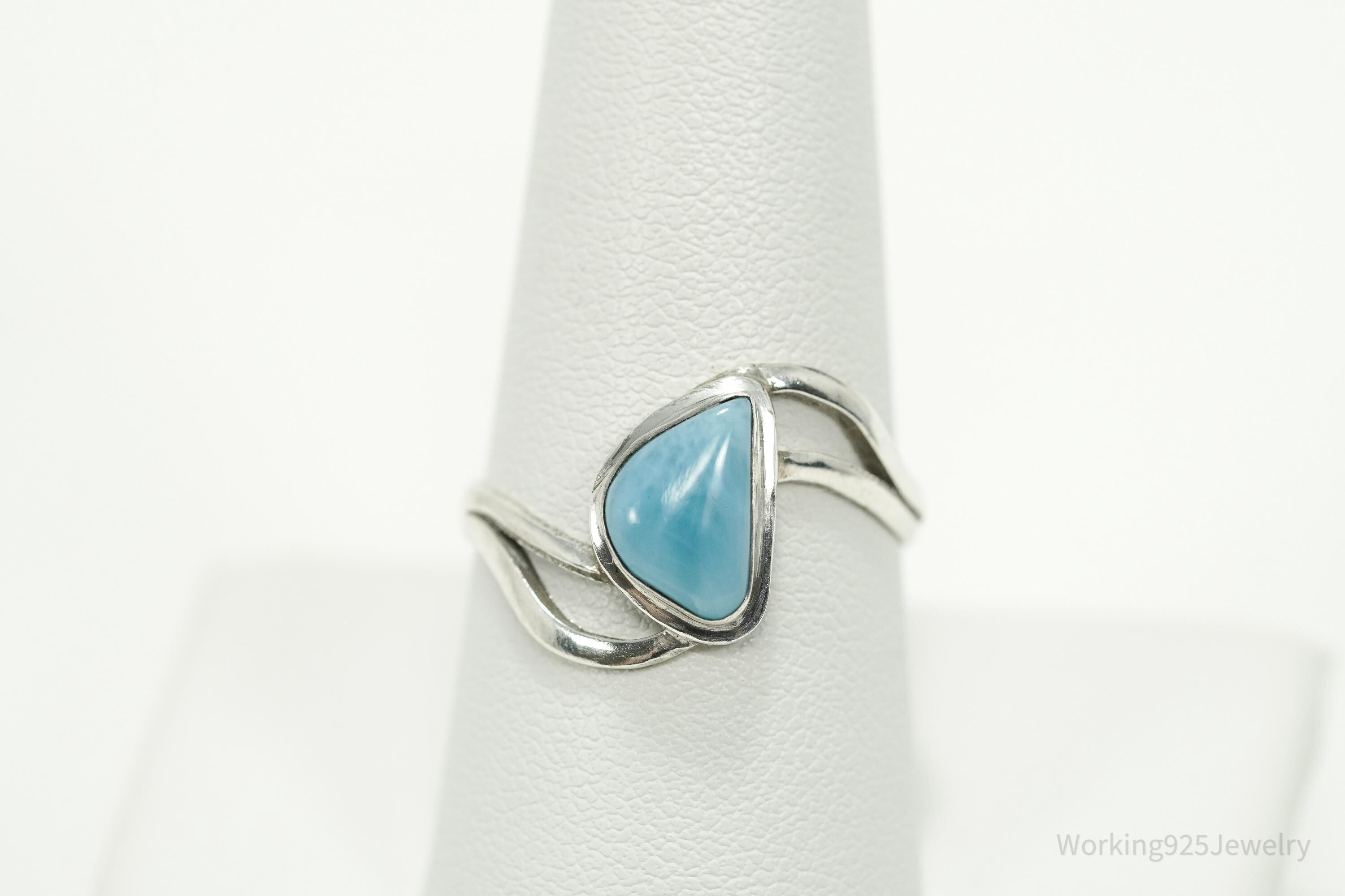 Vintage Blue Larimar Silver Ring - Size 9