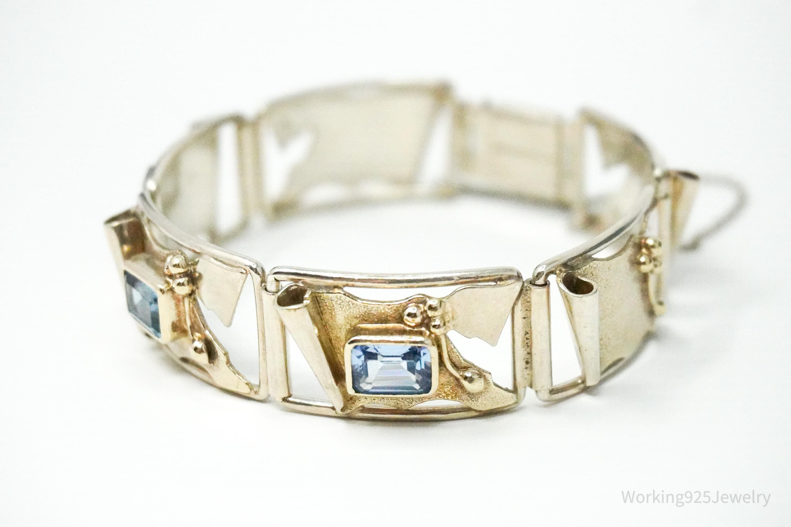 Vintage Blue Topaz Modernist Style Sterling Silver Bracelet - 6.75"