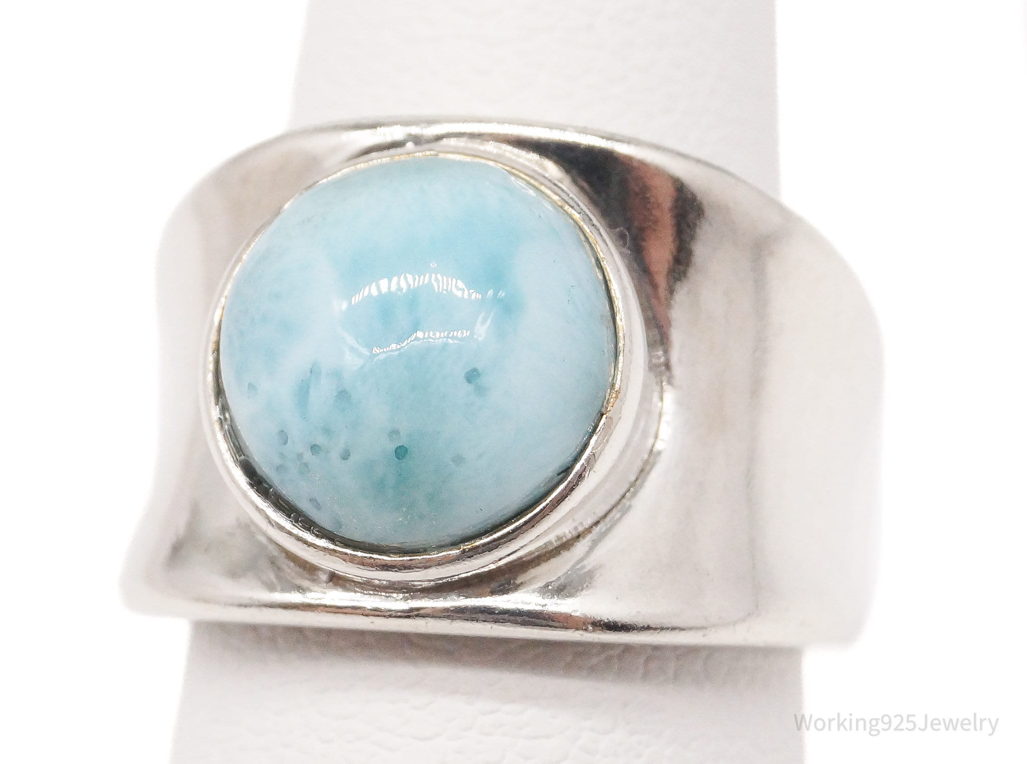 Vintage Blue Larimar Sterling Silver Ring - Size 5.5