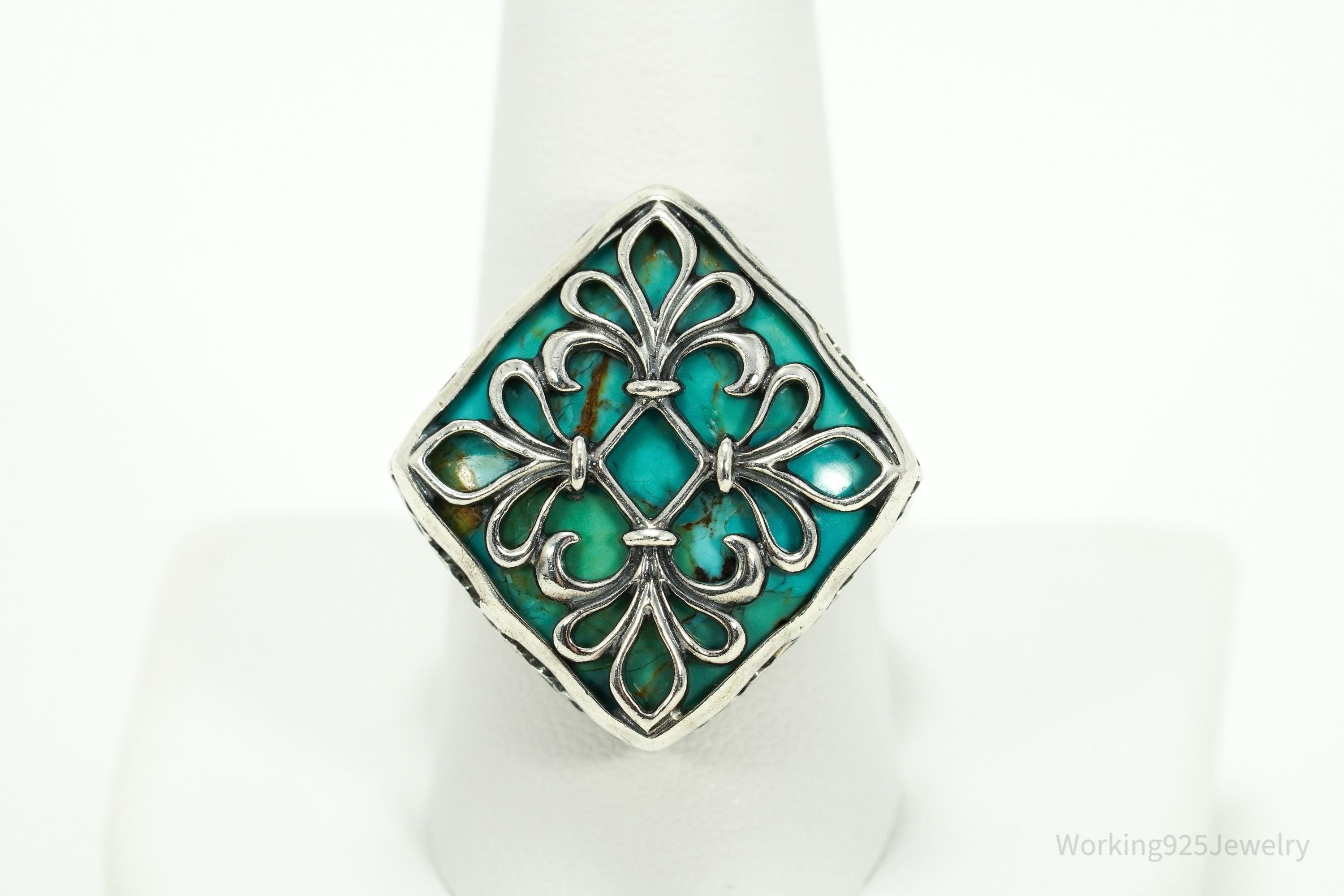 Vintage Caged Turquoise Sterling Silver Ring - Size 10
