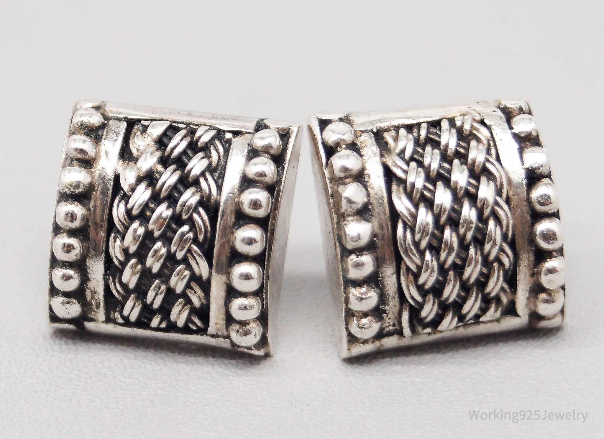 Vintage Designer BA Suarti Woven Sterling Silver Earrings
