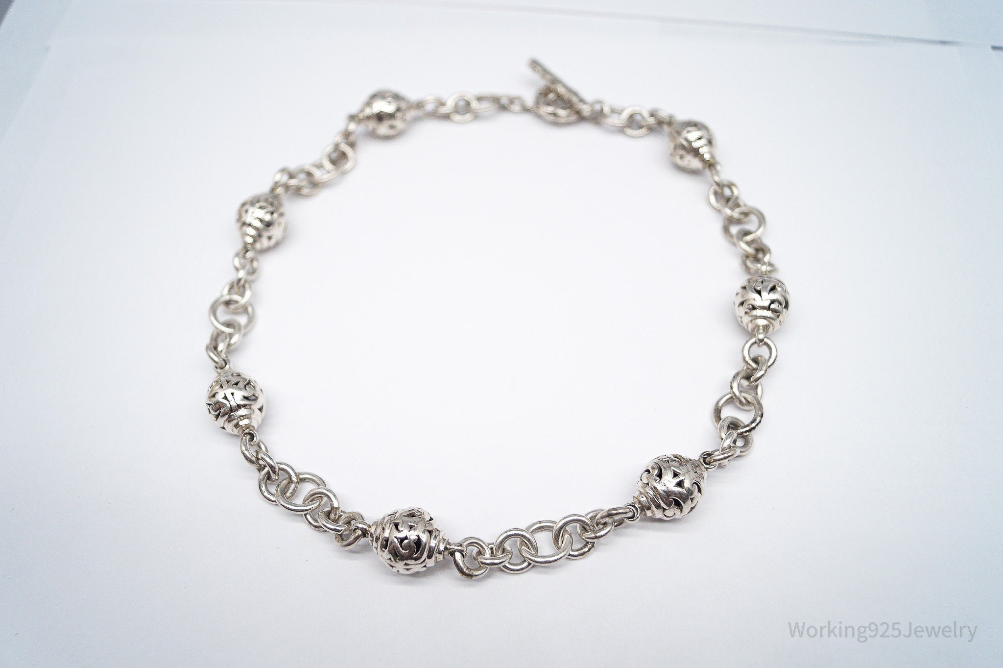 Vintage Scroll Swirl Pattern Silver Toggle Necklace - 17"