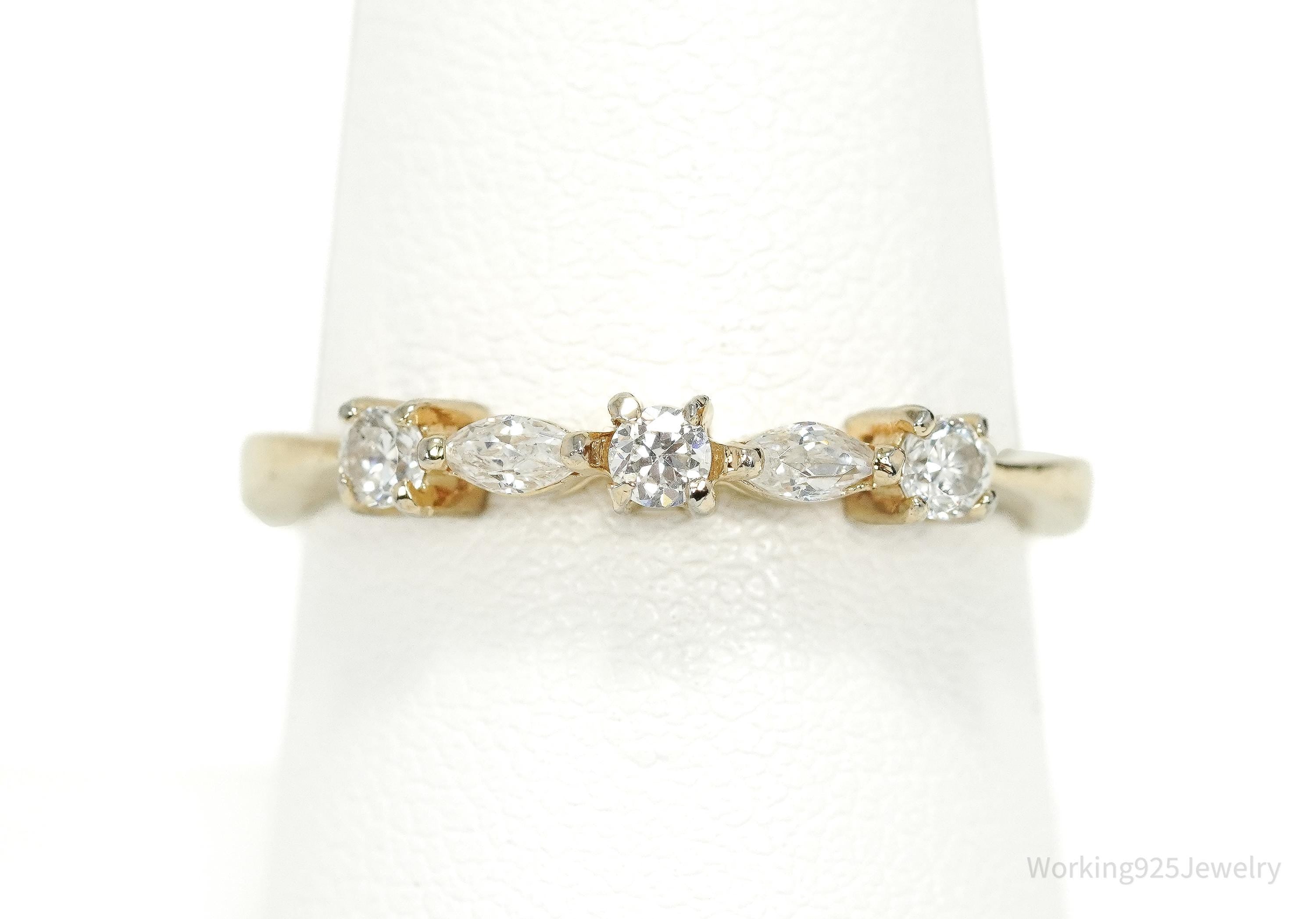 Vintage Designer FAS Cubic Zirconia Gold Vermeil Sterling Silver Ring - Size 8