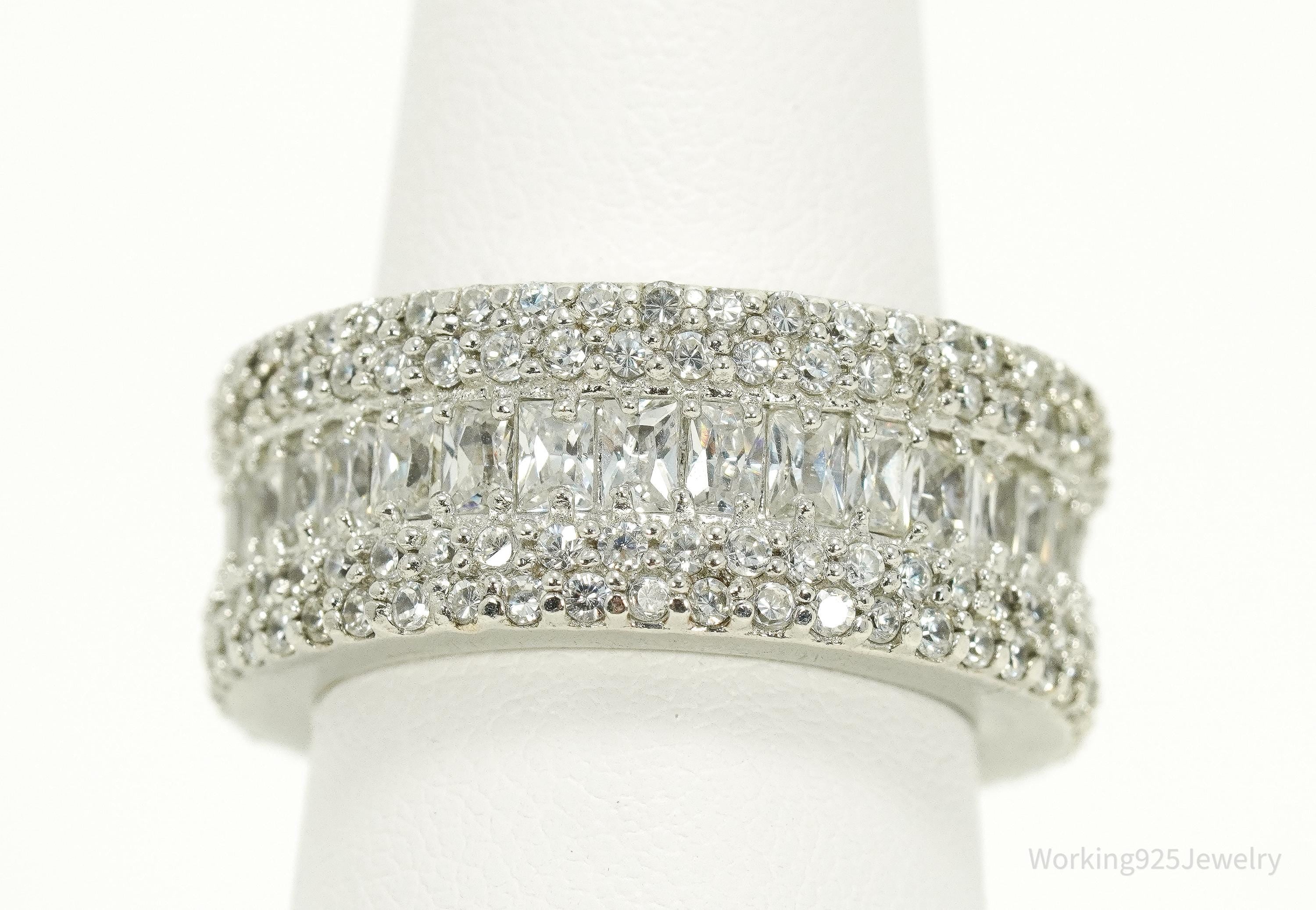 Vintage Cubic Zirconia Sterling Silver Band Ring - Size 7.25