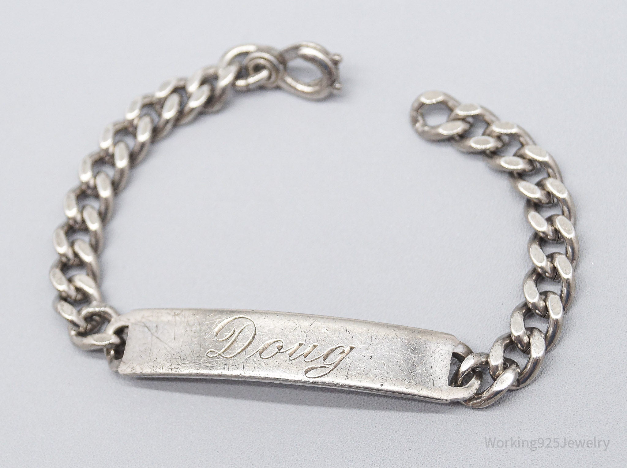 Antique Elco "Doug" Name ID Bar Sterling Silver Bracelet