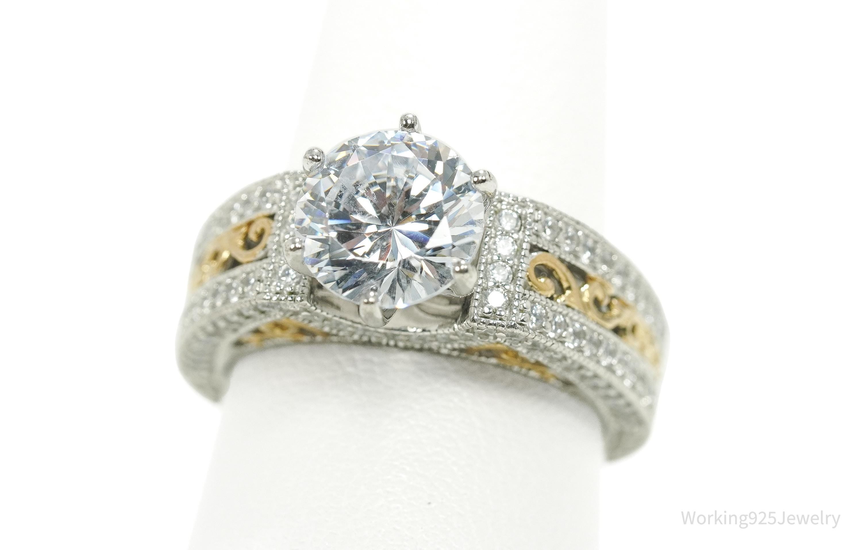 Designer Vanna K Cubic Zirconia Gold Vermeil Sterling Silver Ring - Size 8.25