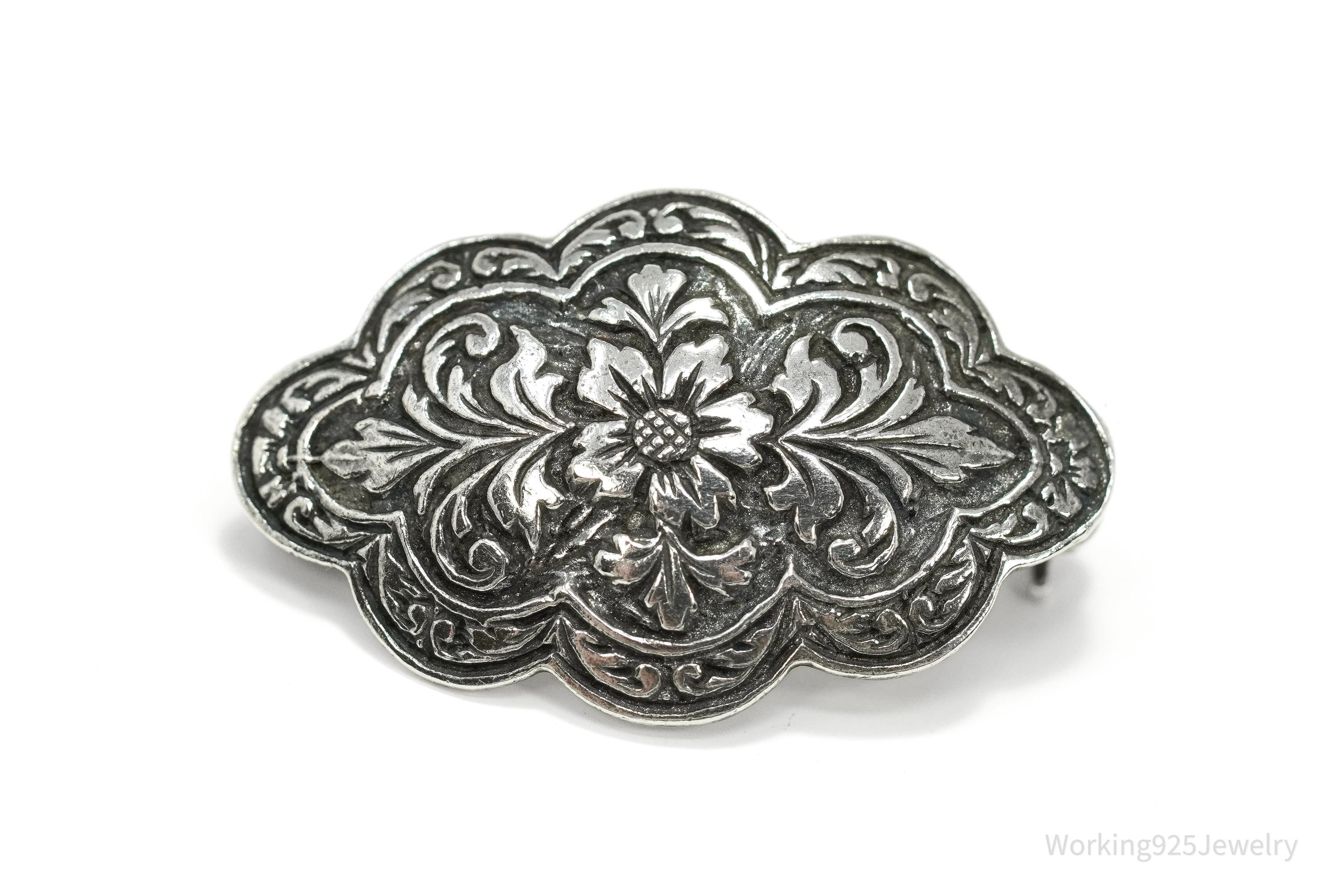 Vintage Edwardian Style Sterling Silver Brooch Pin