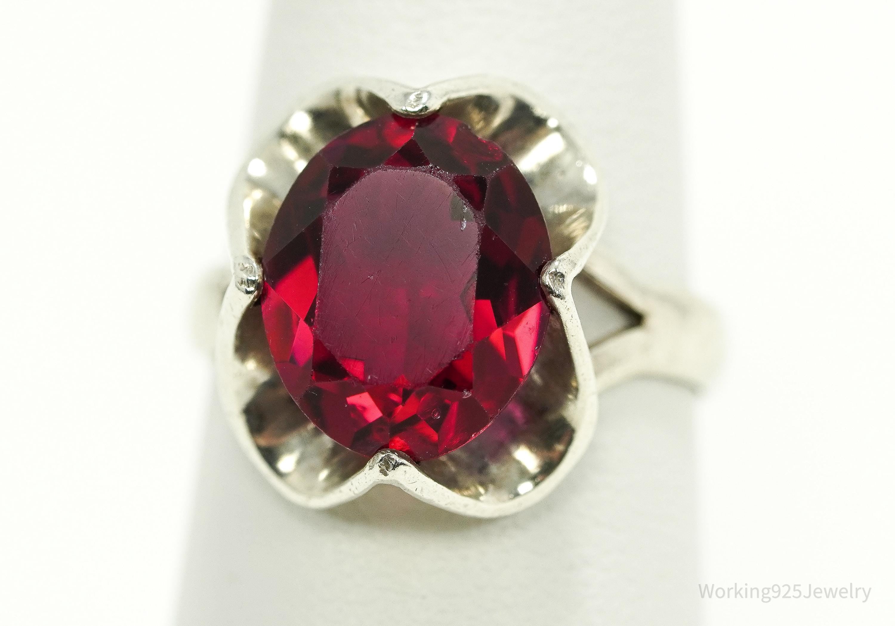 Vintage Art Glass Sterling Silver Ring - Size 6.75