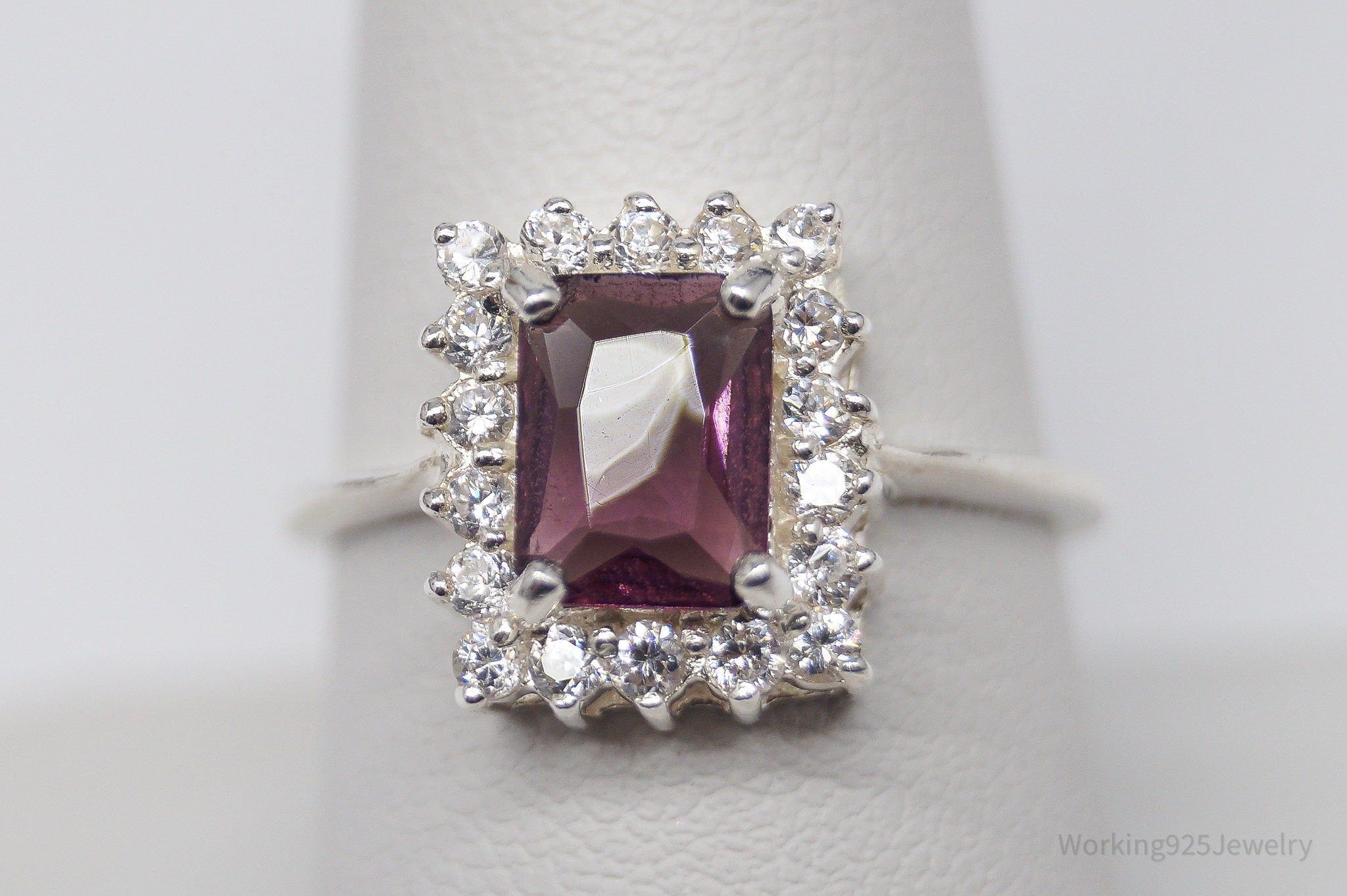 Vintage Amethyst Cubic Zirconia Sterling Silver Ring - Size 8.75