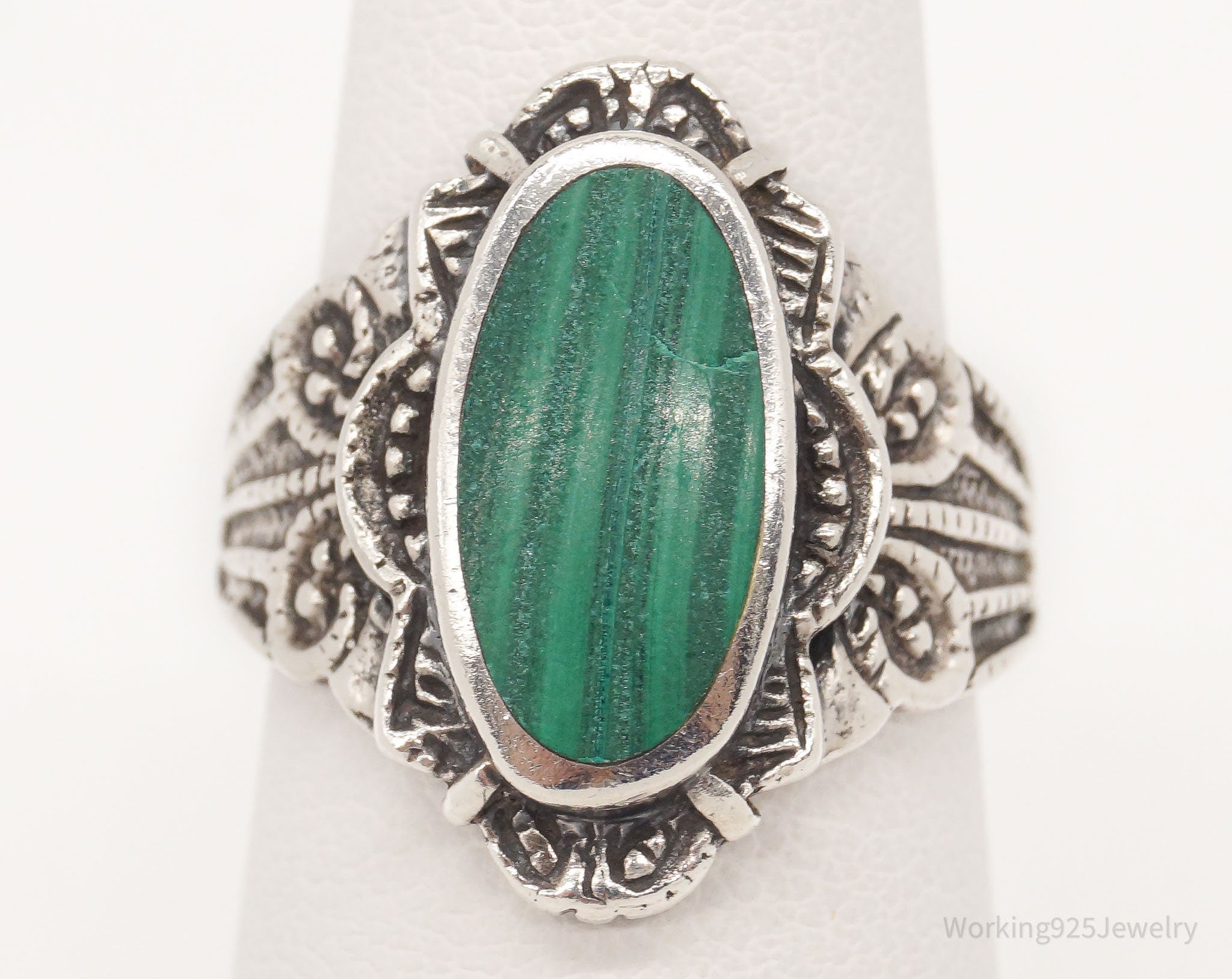 Vintage Malachite Sterling Silver Ring - Size 6