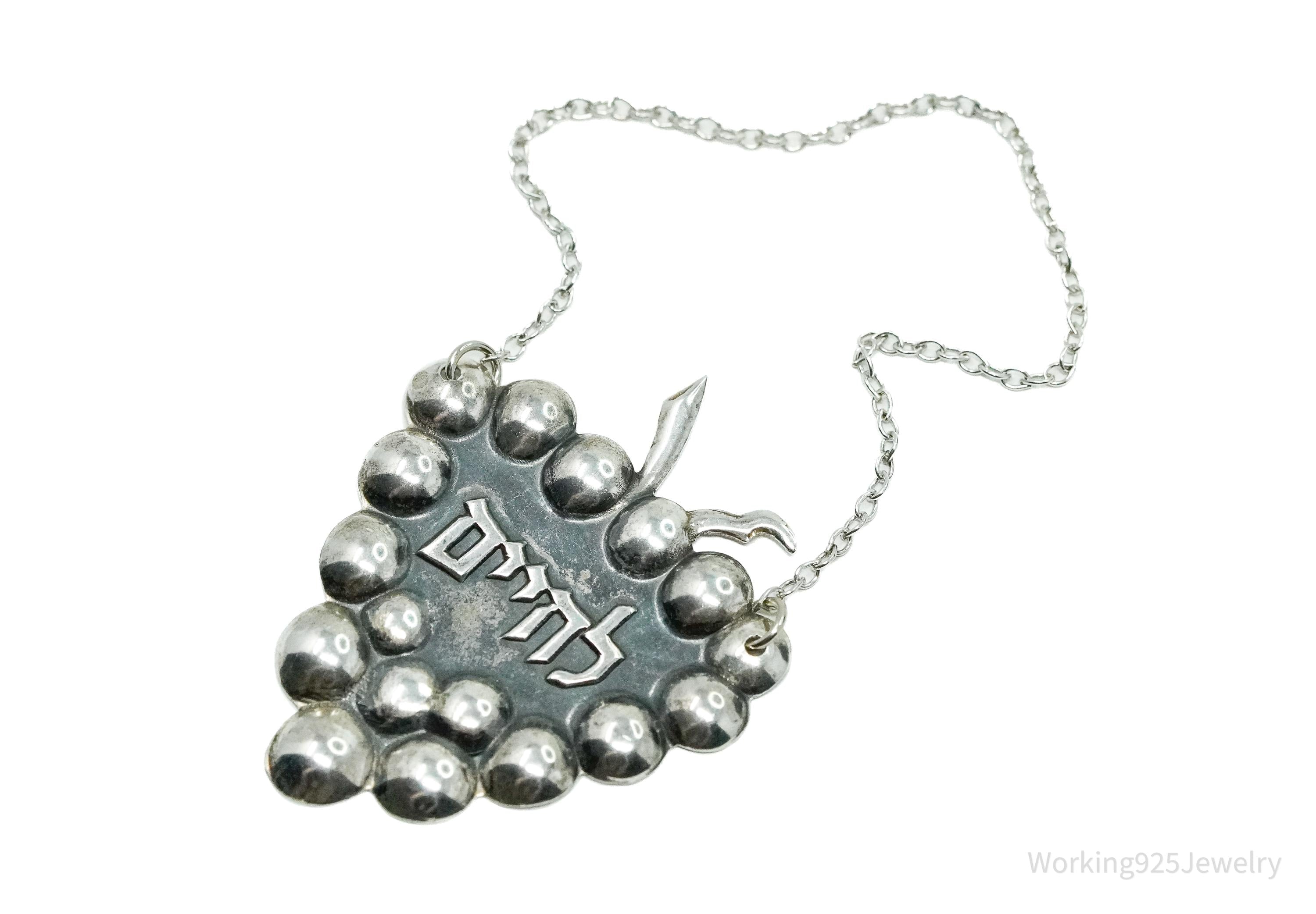 Vintage L'Chaim "To Life" Sterling Silver Wine Decanter Liquor Bottle Tag Label