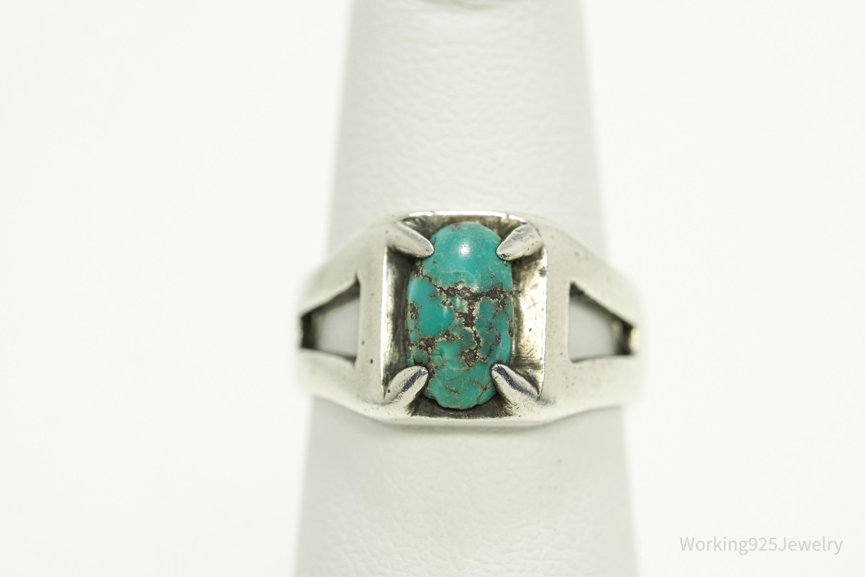 Vintage Native American Turquoise Unsigned Silver Ring - Size 5