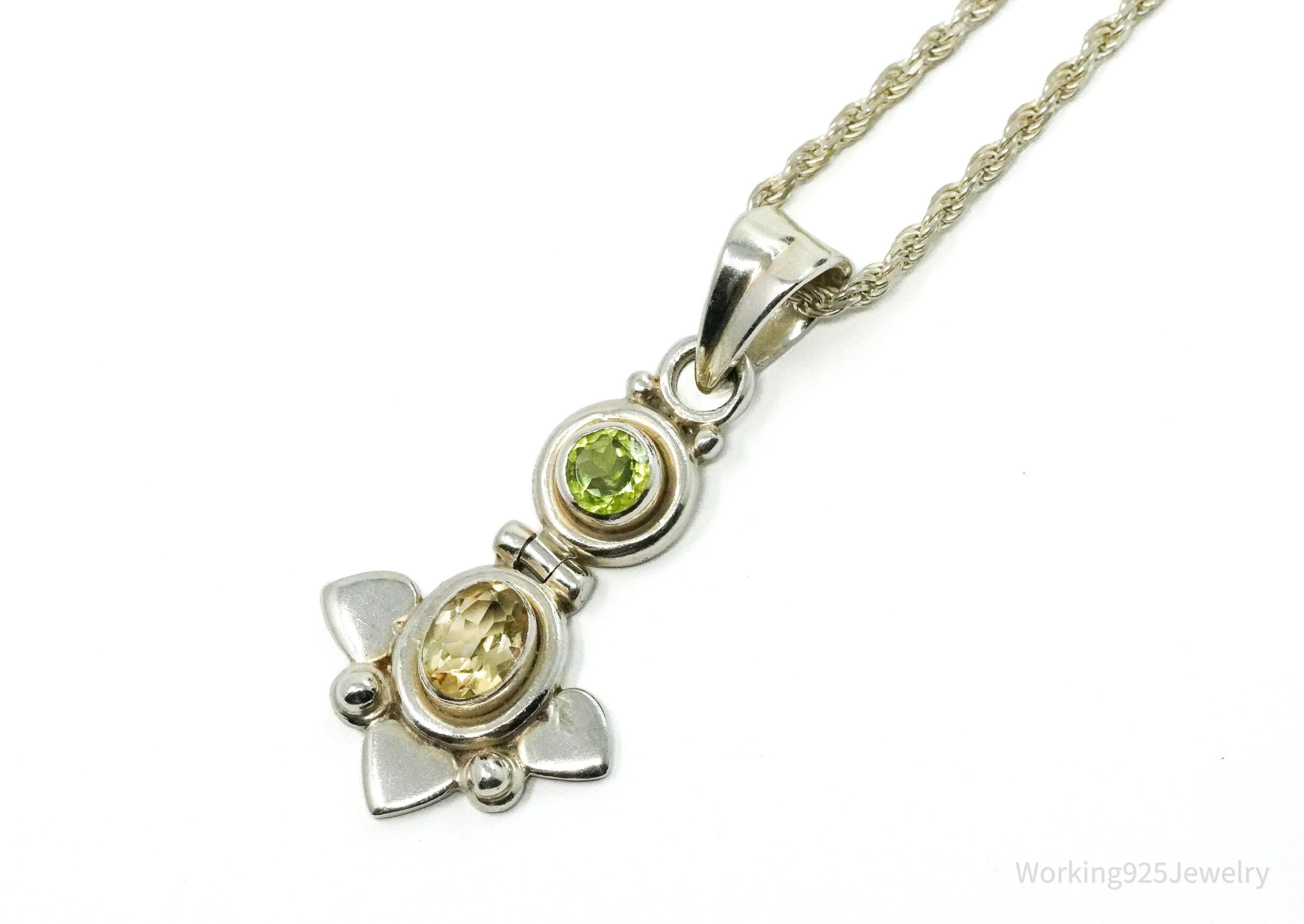 Vintage Citrine & Peridot Sterling Silver Necklace 24"