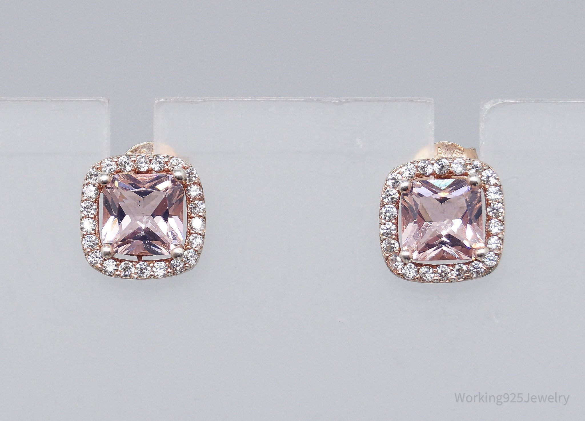 Vintage EJI Pink & White Cubic Zirconia Rose Gold Wash Sterling Silver Earrings