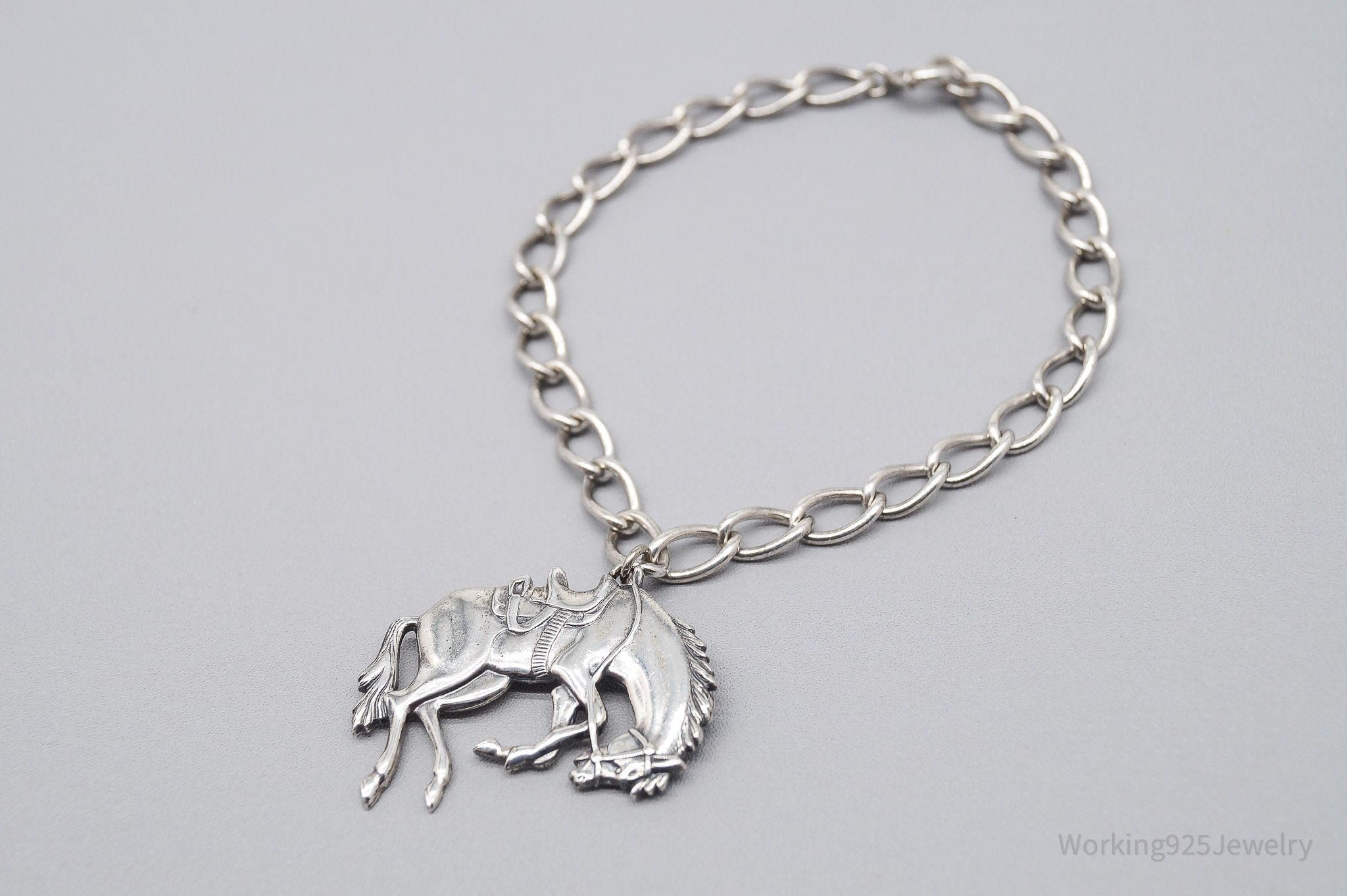 Vintage Horse Rodeo Sterling Silver Bracelet 7 7/8"