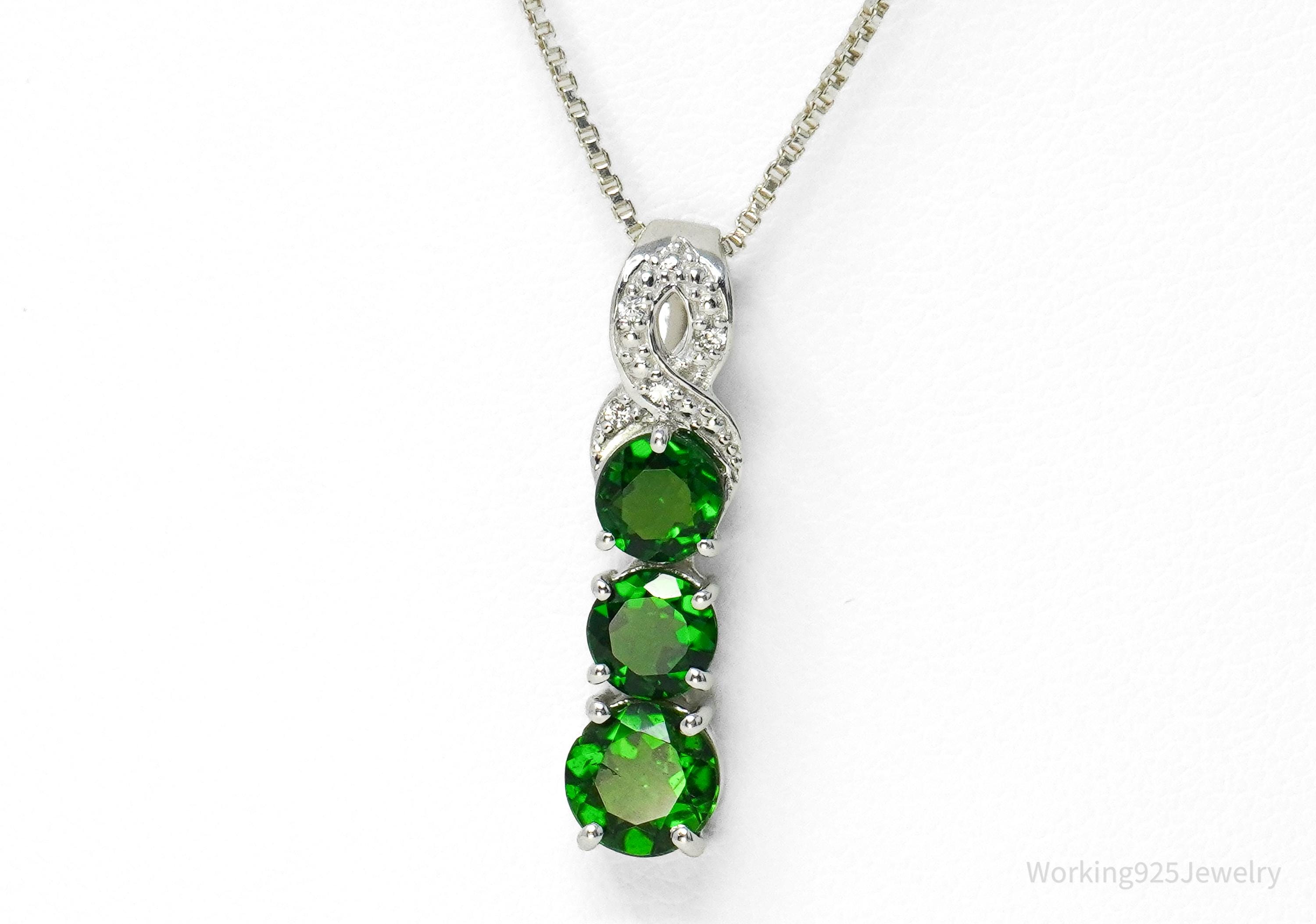 TGGC Green Chrome Diopside & White Topaz Sterling Silver Necklace 18"