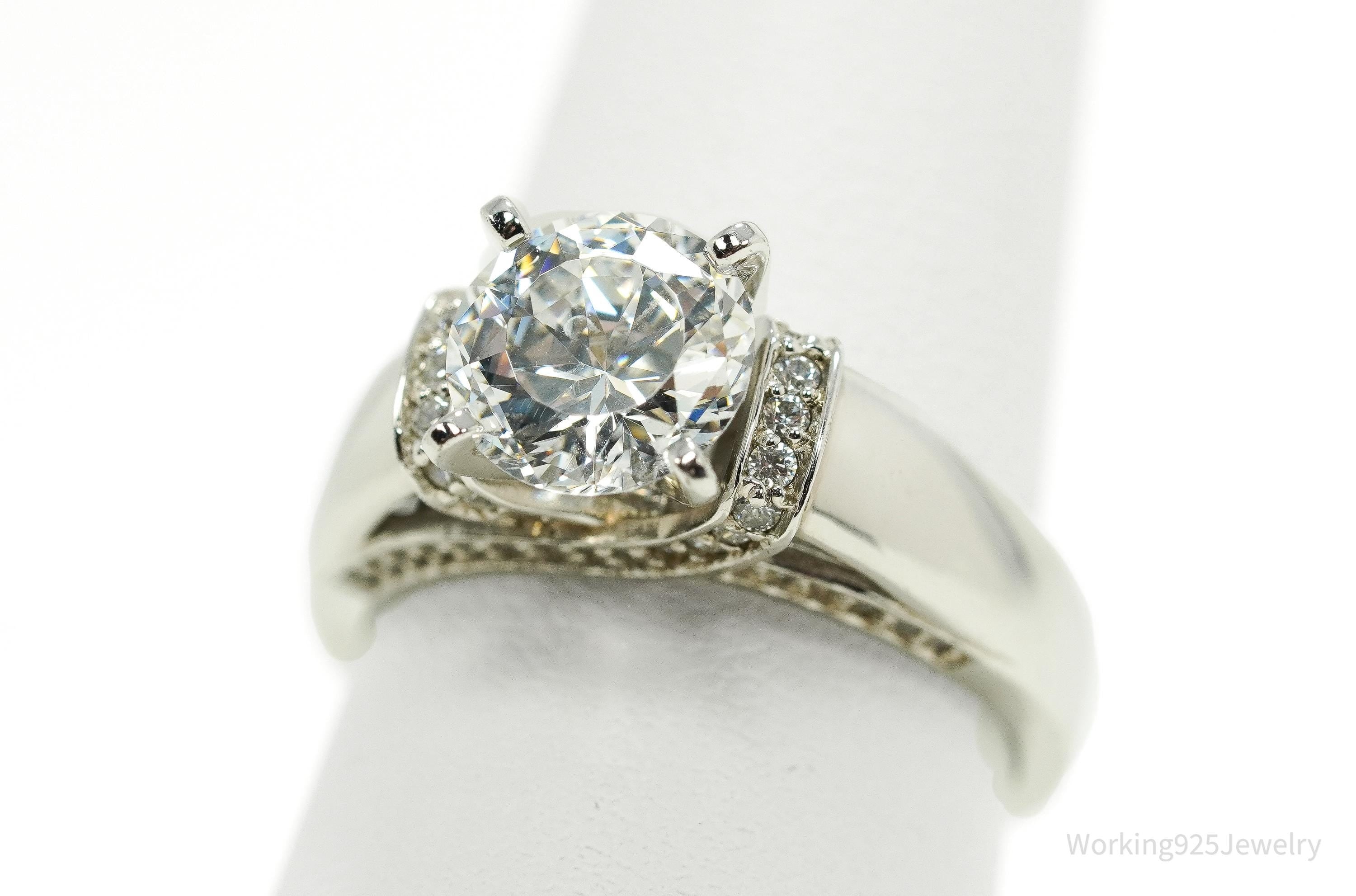 Vintage Designer SW Cubic Zirconia Sterling Silver Ring - Size 7.25