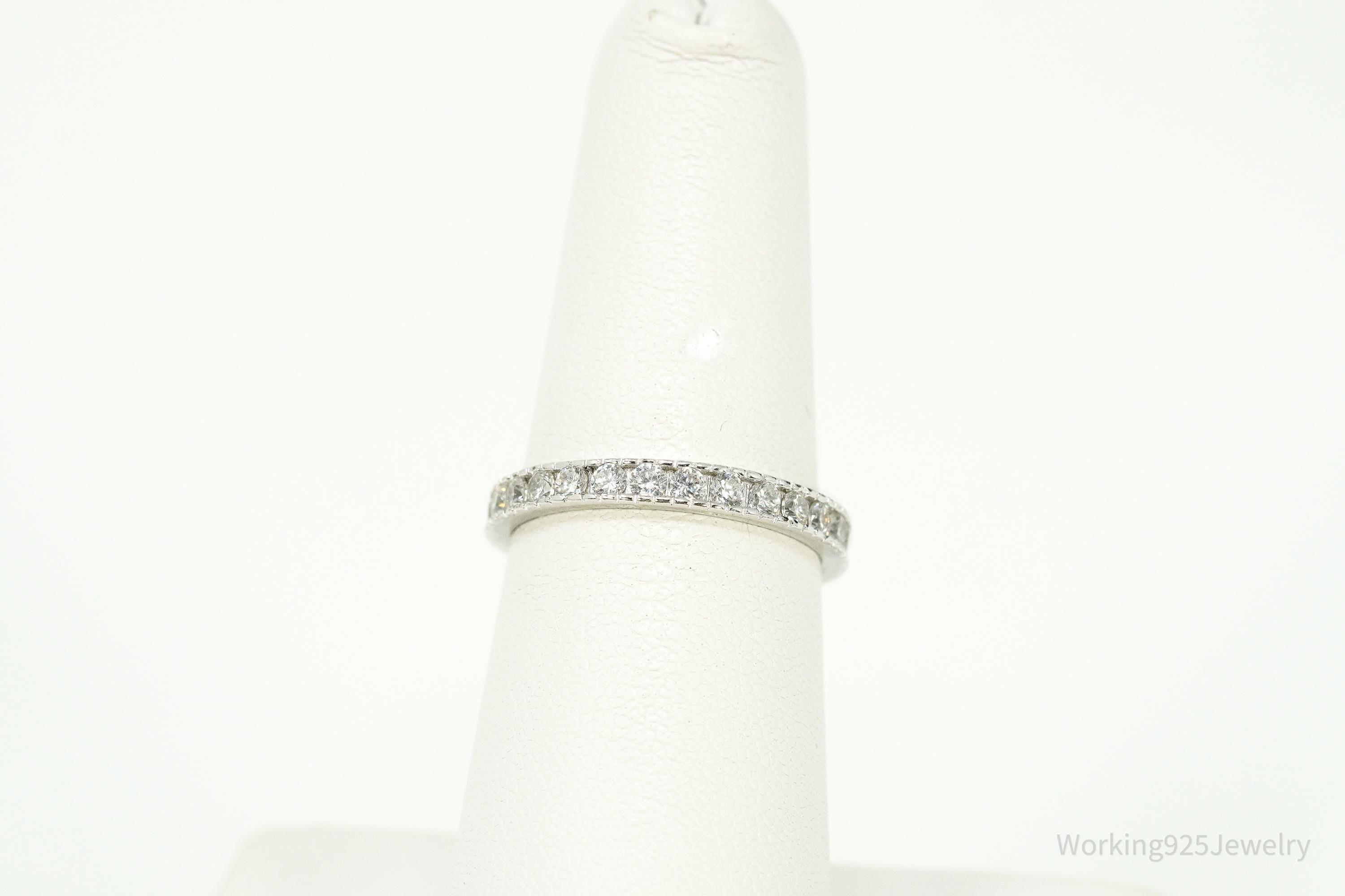 Vintage Cubic Zirconia Sterling Silver Band Ring - Size 6.25