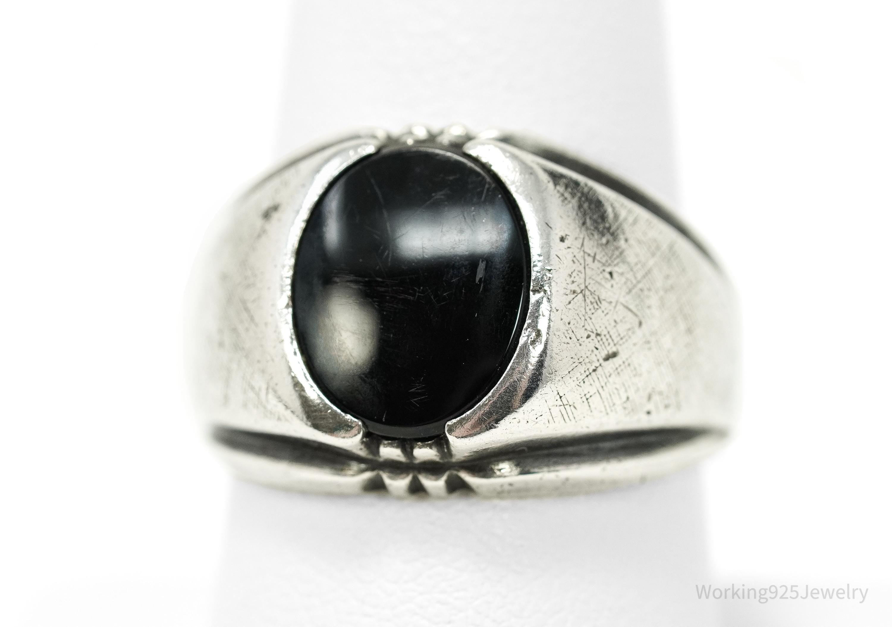 Antique Designer Clark & Coombs Black Onyx Sterling Silver Ring - Size 8.75