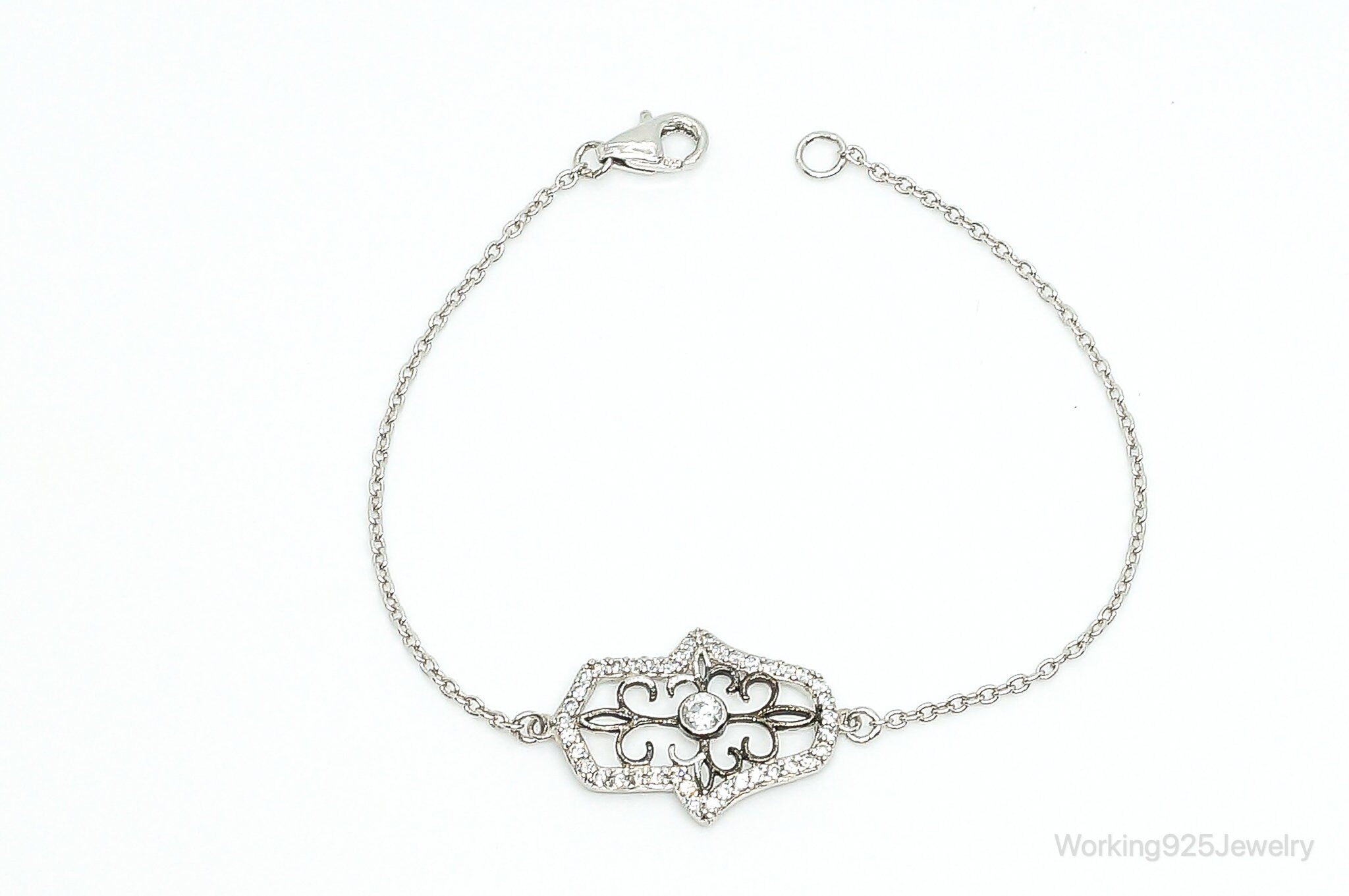 Hand Of Fatima Cubic Zirconia Sterling Silver Bracelet