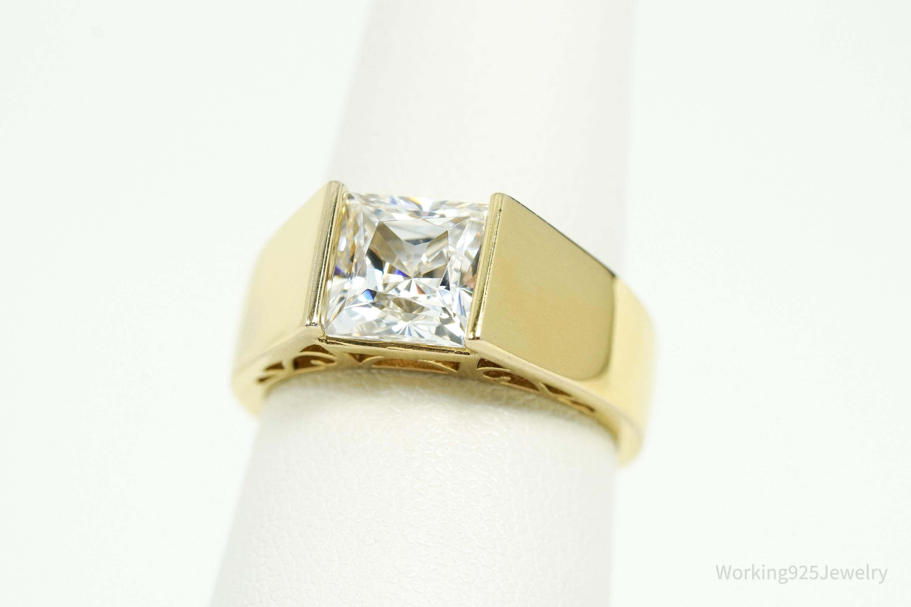 Vintage Gold Vermeil Cubic Zirconia Sterling Silver Ring - Size 7