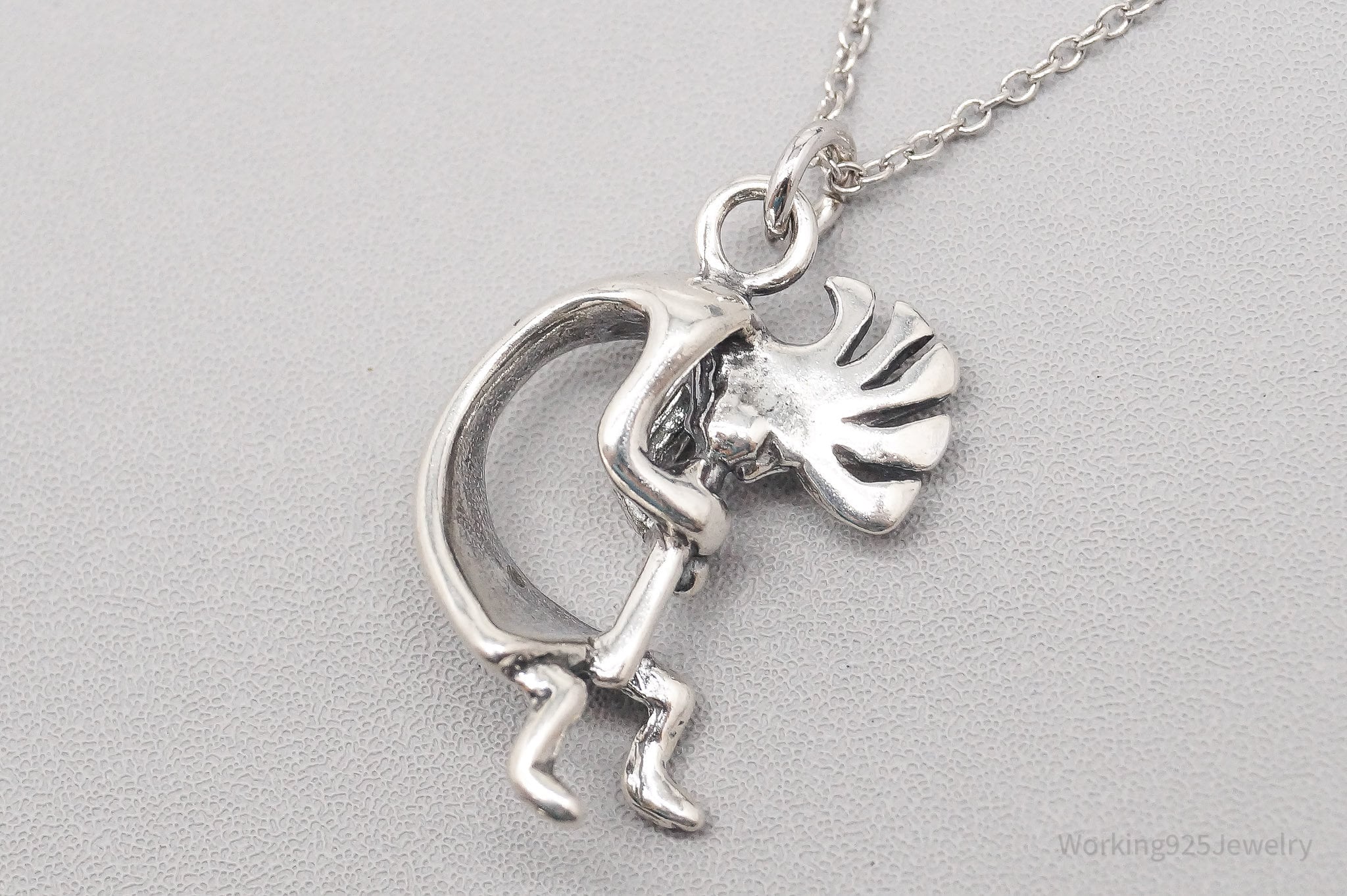 Vintage Native America Dancing Kokopelli Sterling Silver Necklace - 18"
