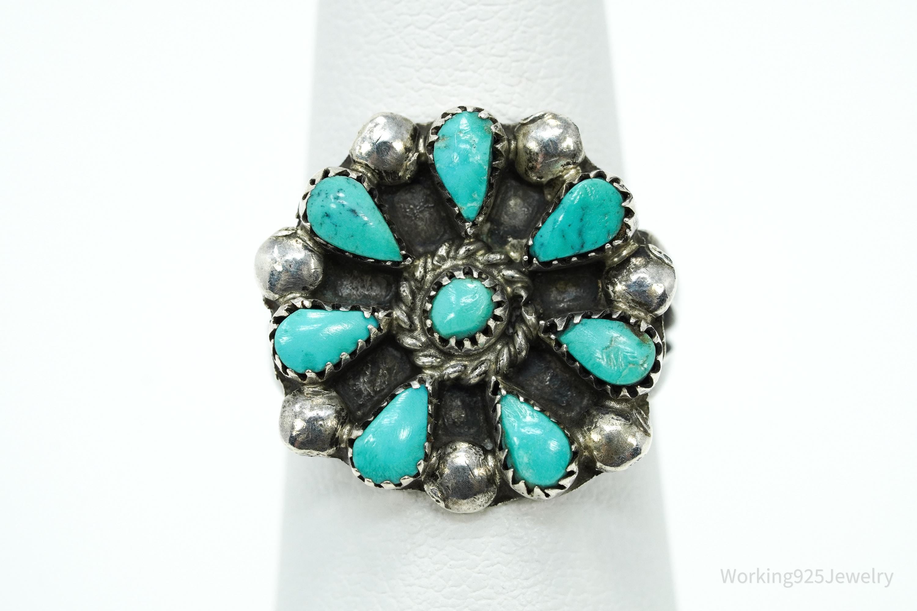 Vintage Native American Turquoise Unsigned Silver Ring - Size 6