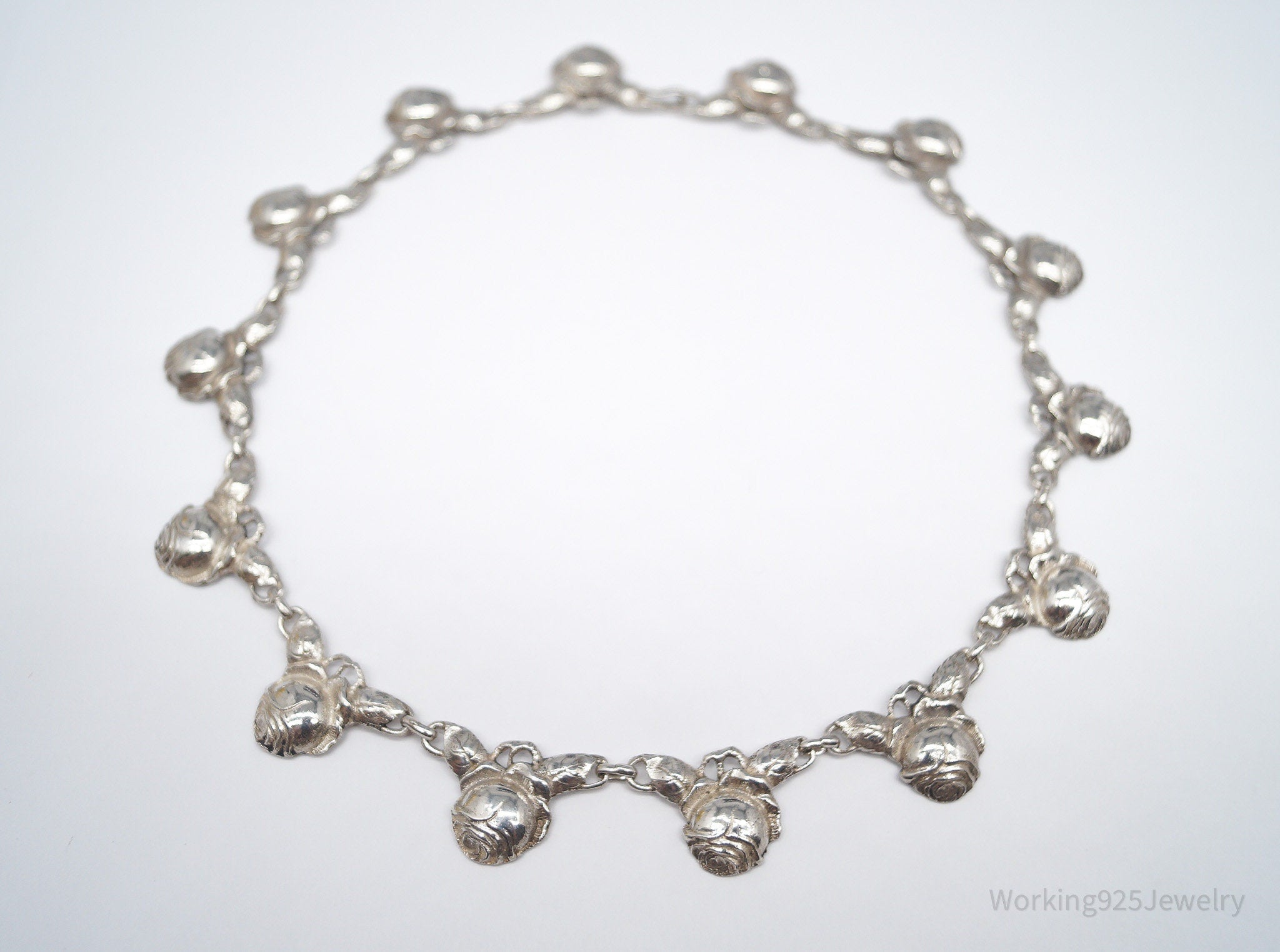 Antique Linked Roses 800 Silver Necklace 16"