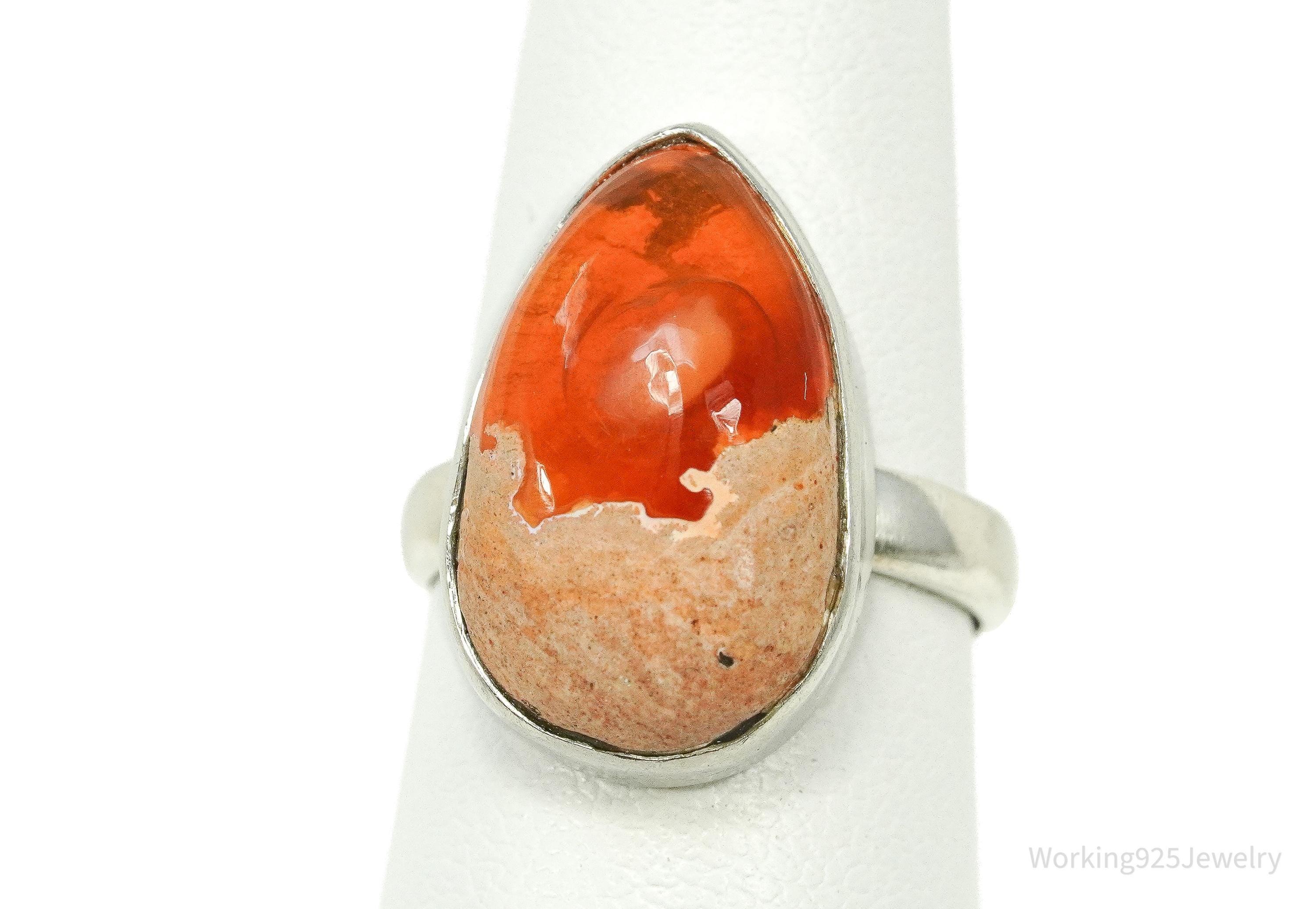 Vintage Large Mexico Fire Opal Sterling Silver Ring - Size 5.75