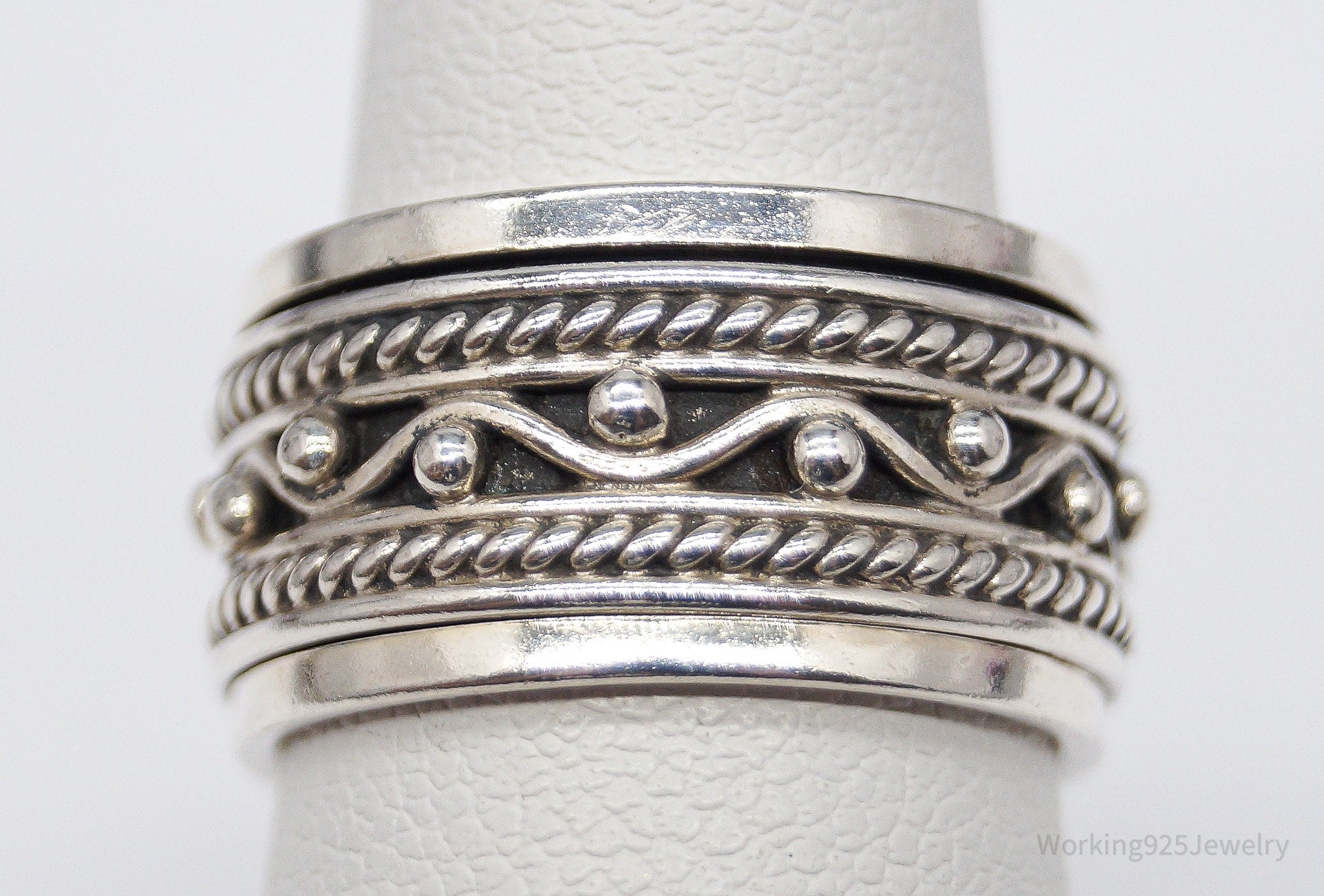 Vintage Designer GeoArt Sterling Silver Spinner Band Ring Size 6