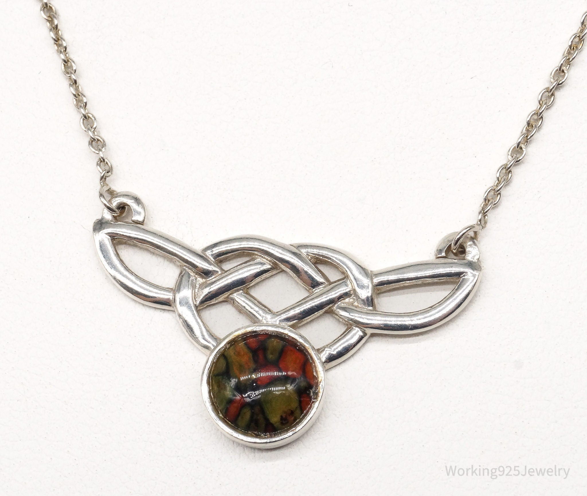 Vintage Scottish Agate Celtic Knot Sterling Silver Necklace
