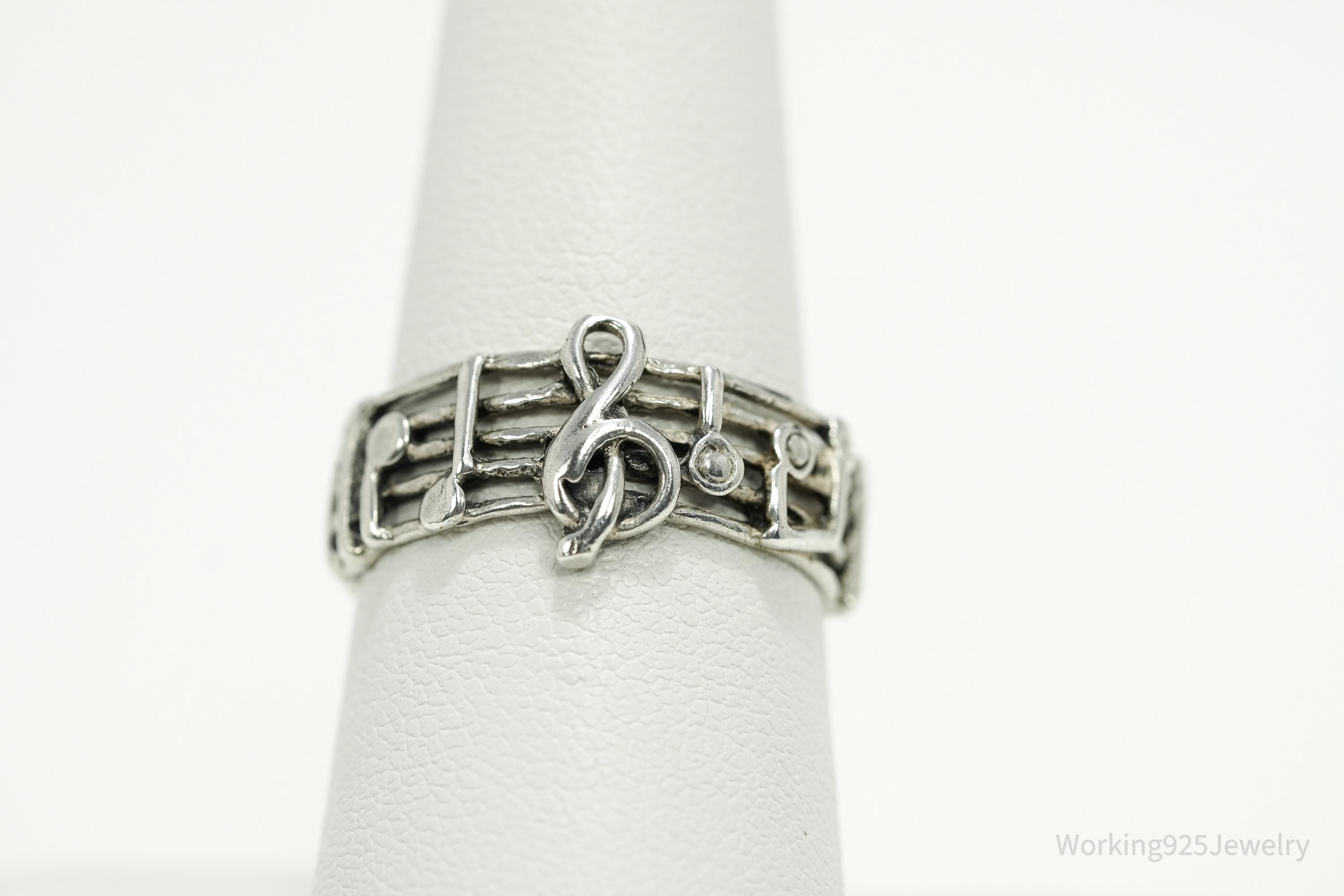 Vintage Melody Music Note Sterling Silver Band Ring SZ 7.75