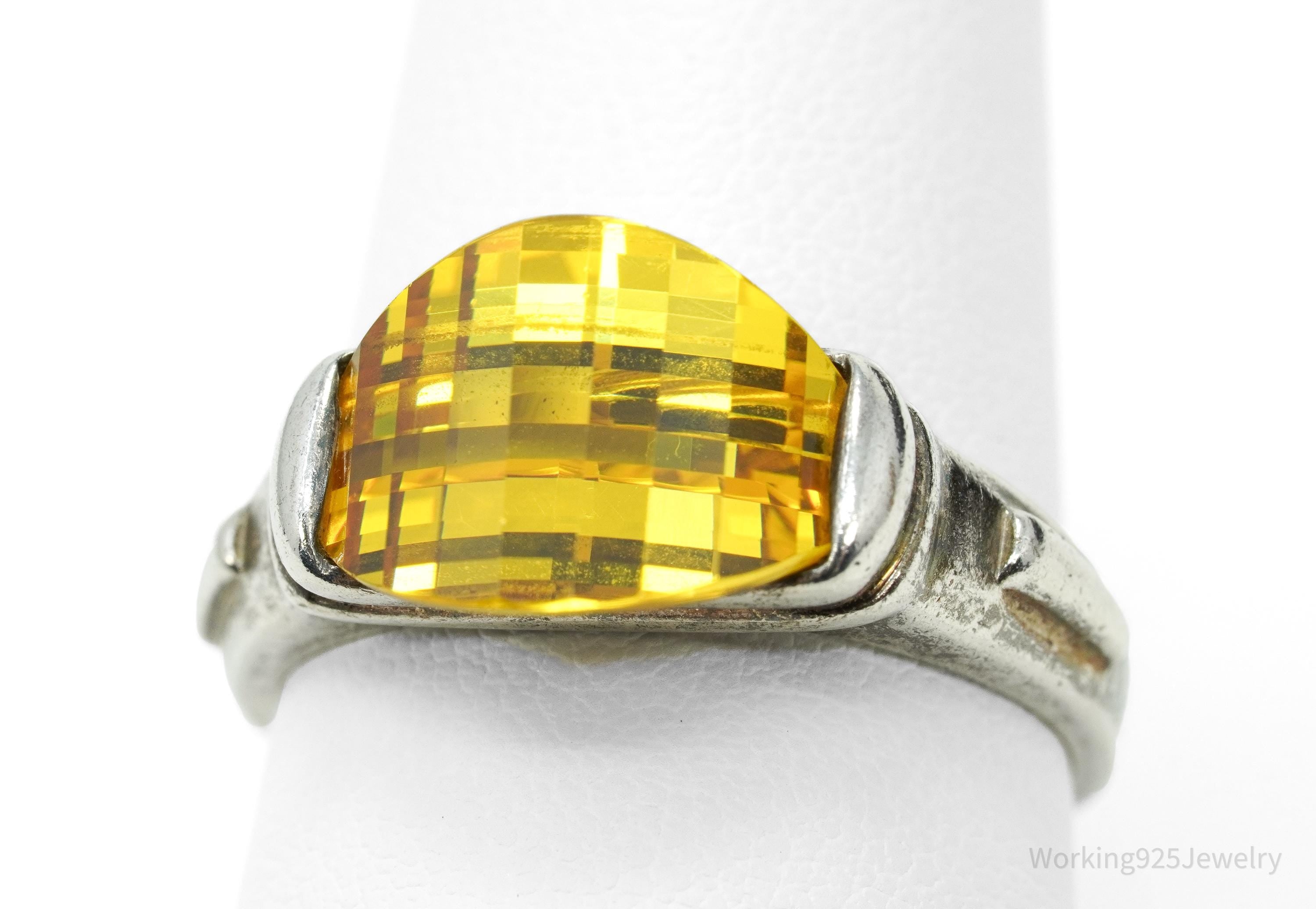 Vintage Yellow Diamonique Cubic Zirconia Sterling Silver Ring Size 9.25