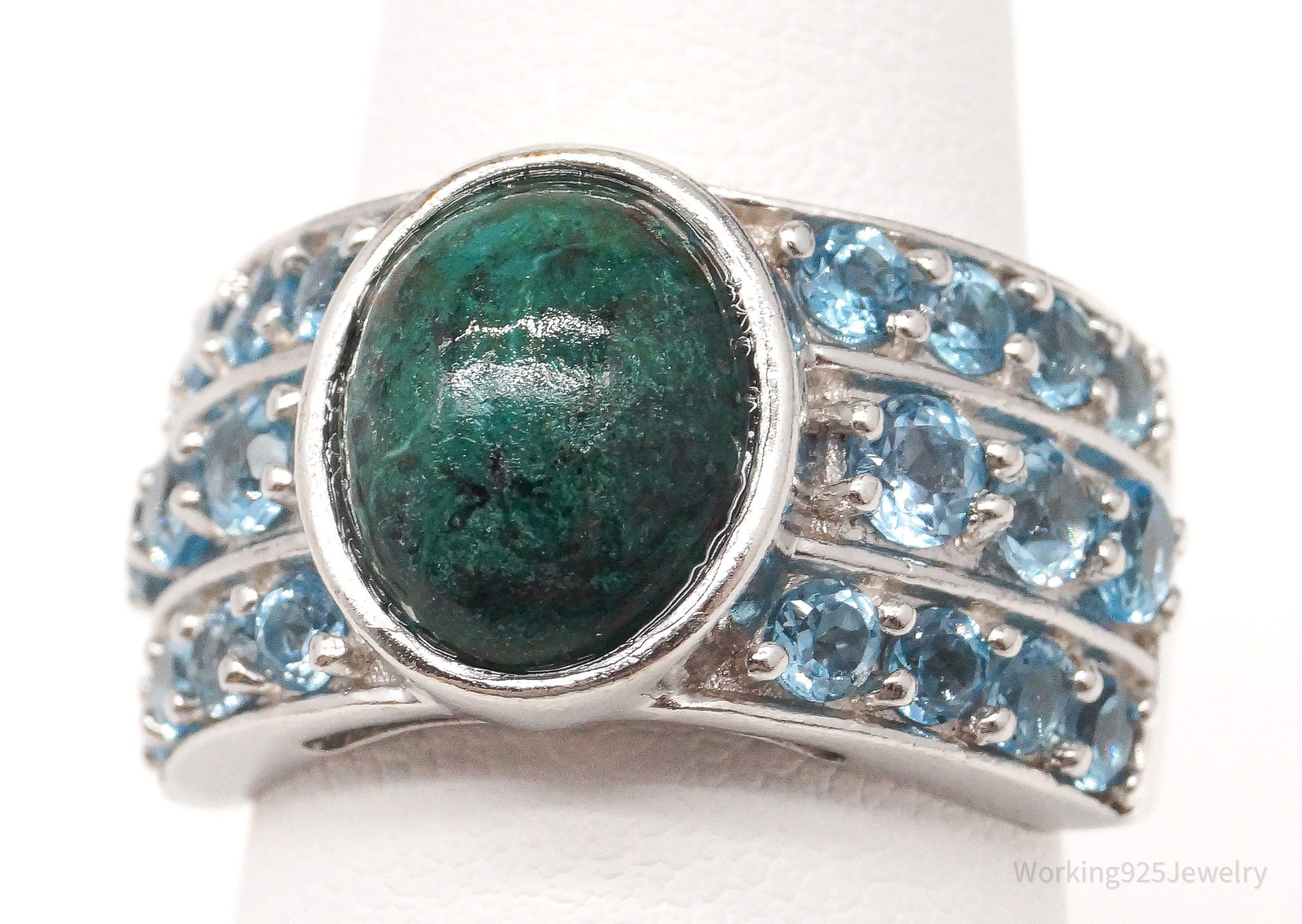 Vintage Chrysocolla Blue Topaz Sterling Silver Ring - Size 7