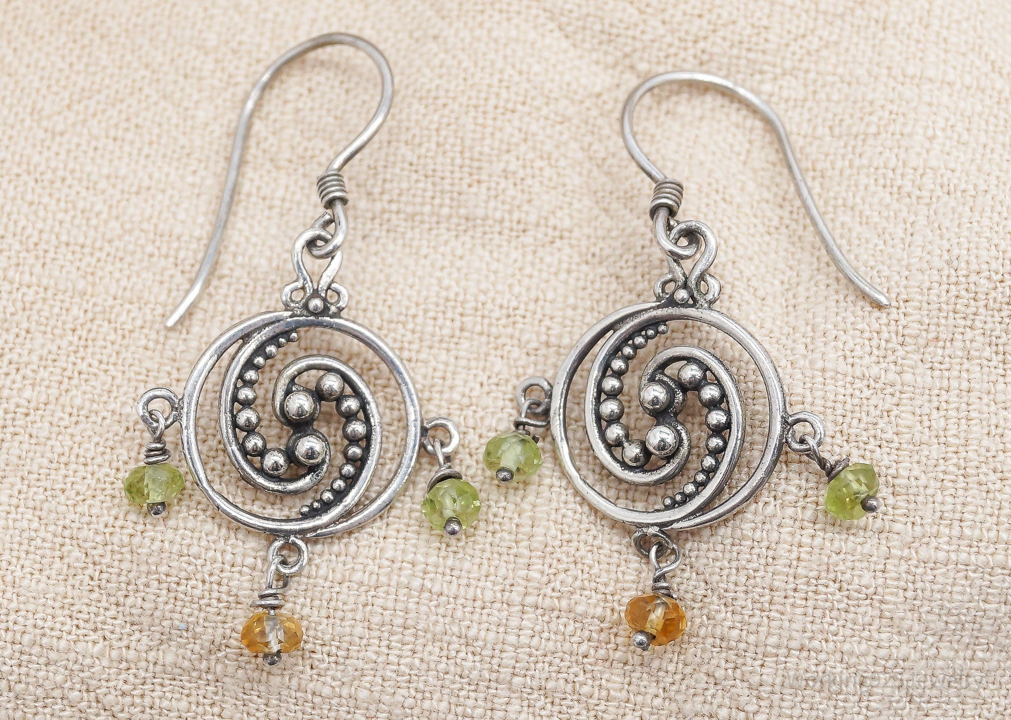 Vintage Peridot & Citrine Filigree Silver Earrings