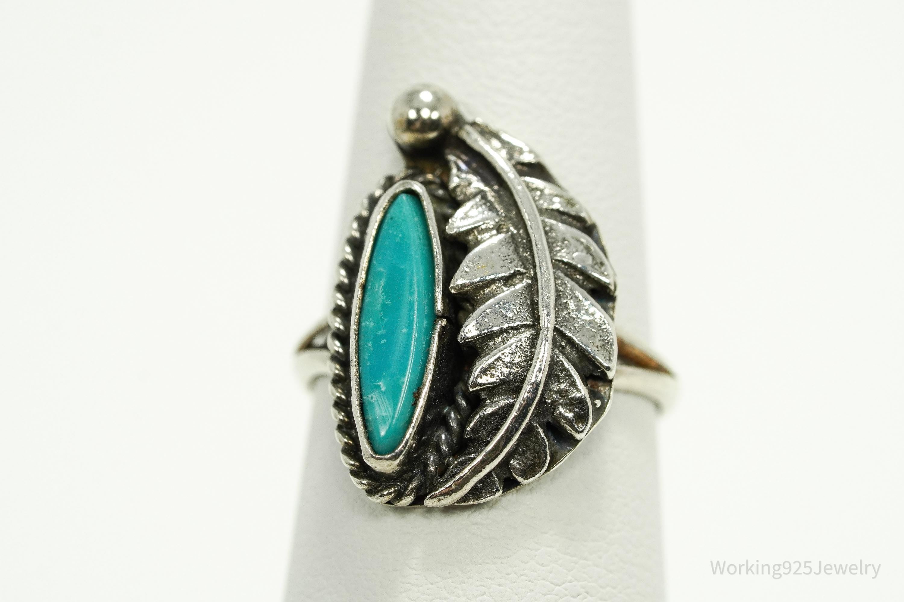 Vintage Native American Turquoise Unsigned Silver Ring - Size 6