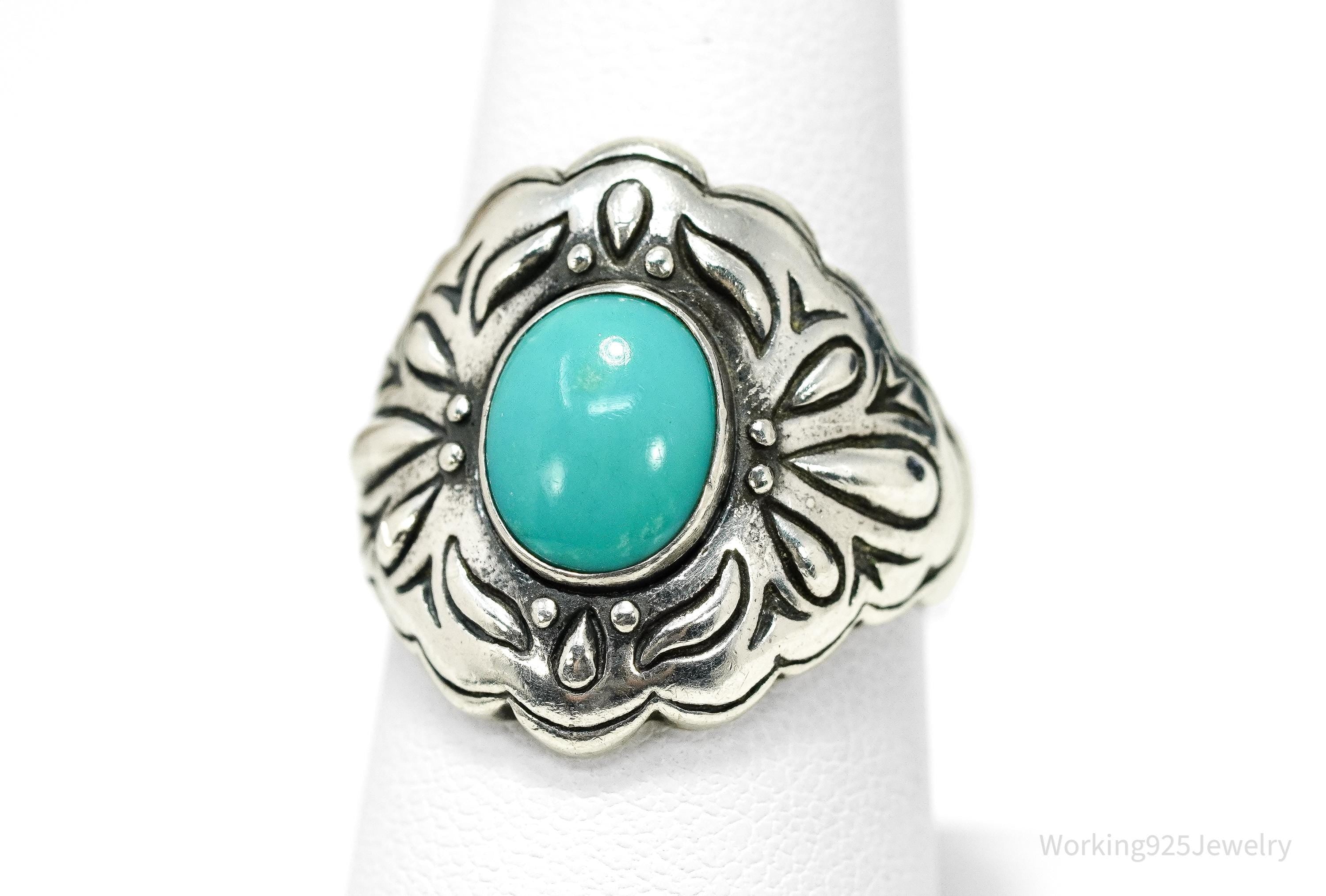 Vintage Native Carolyn Pollack Turquoise Sterling Silver Ring - Size 8