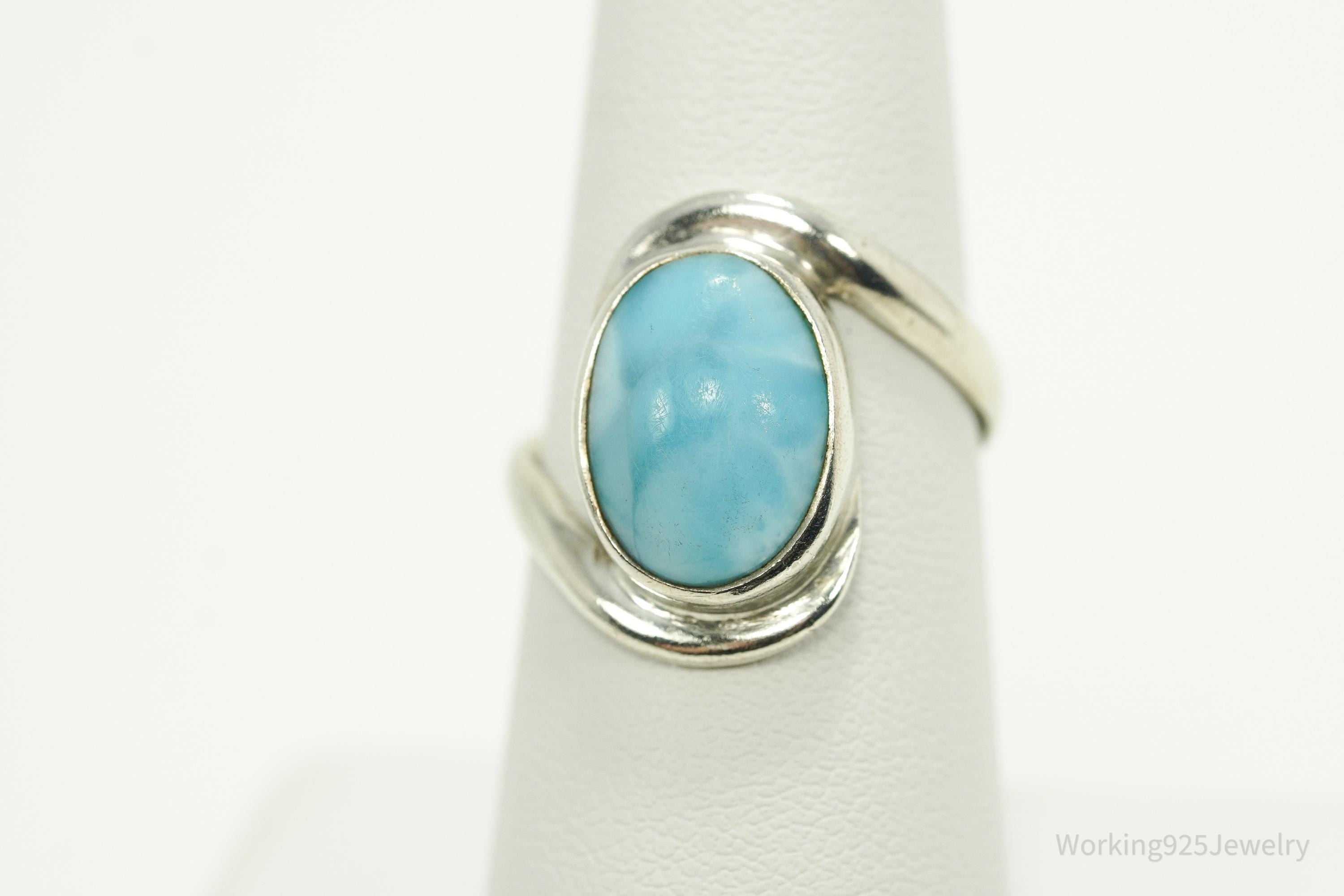 Vintage Blue Larimar Sterling Silver Ring - Size 8