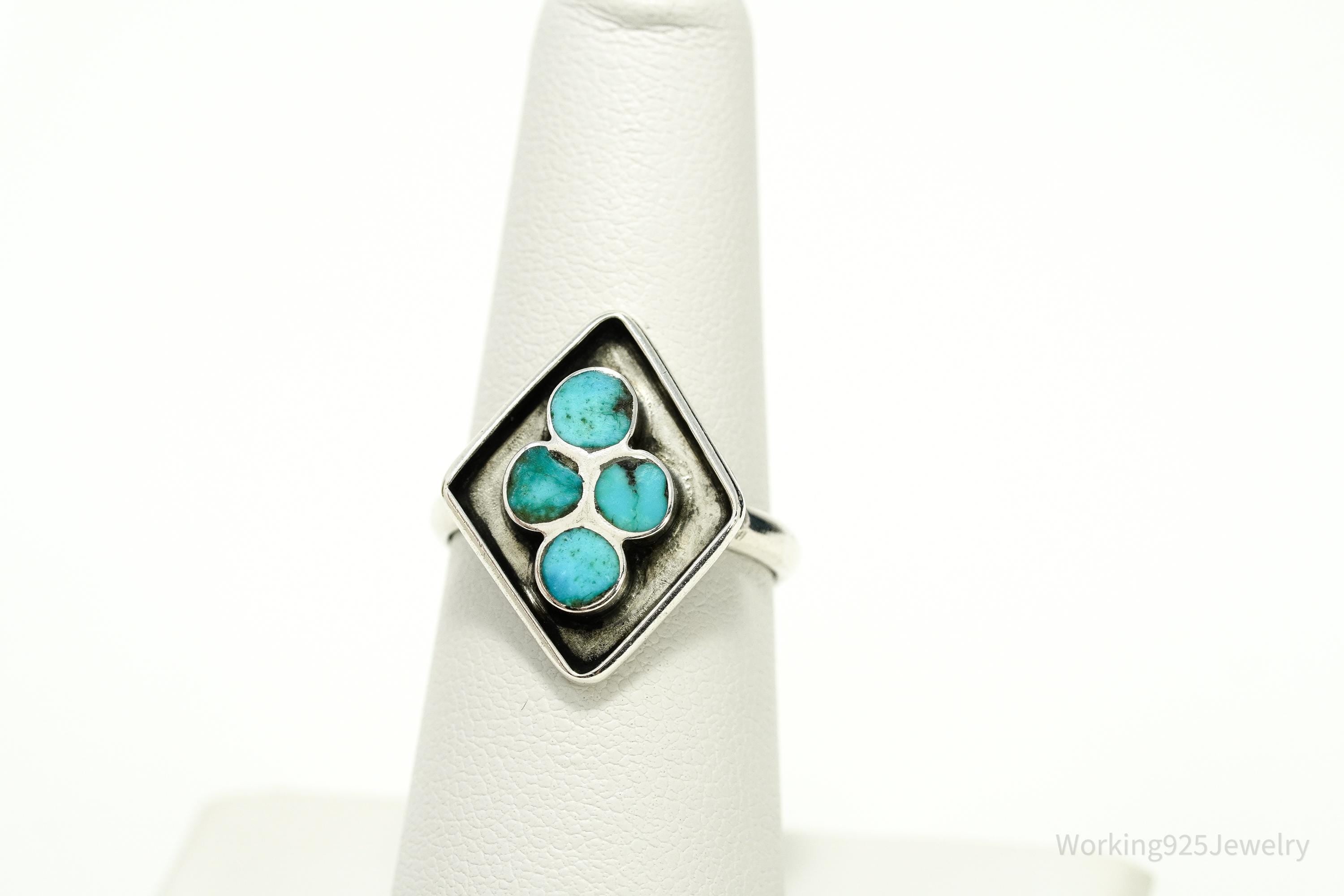 Vintage Handmade Native American Turquoise Unsigned Silver Ring - Size 7.25 Adjustable