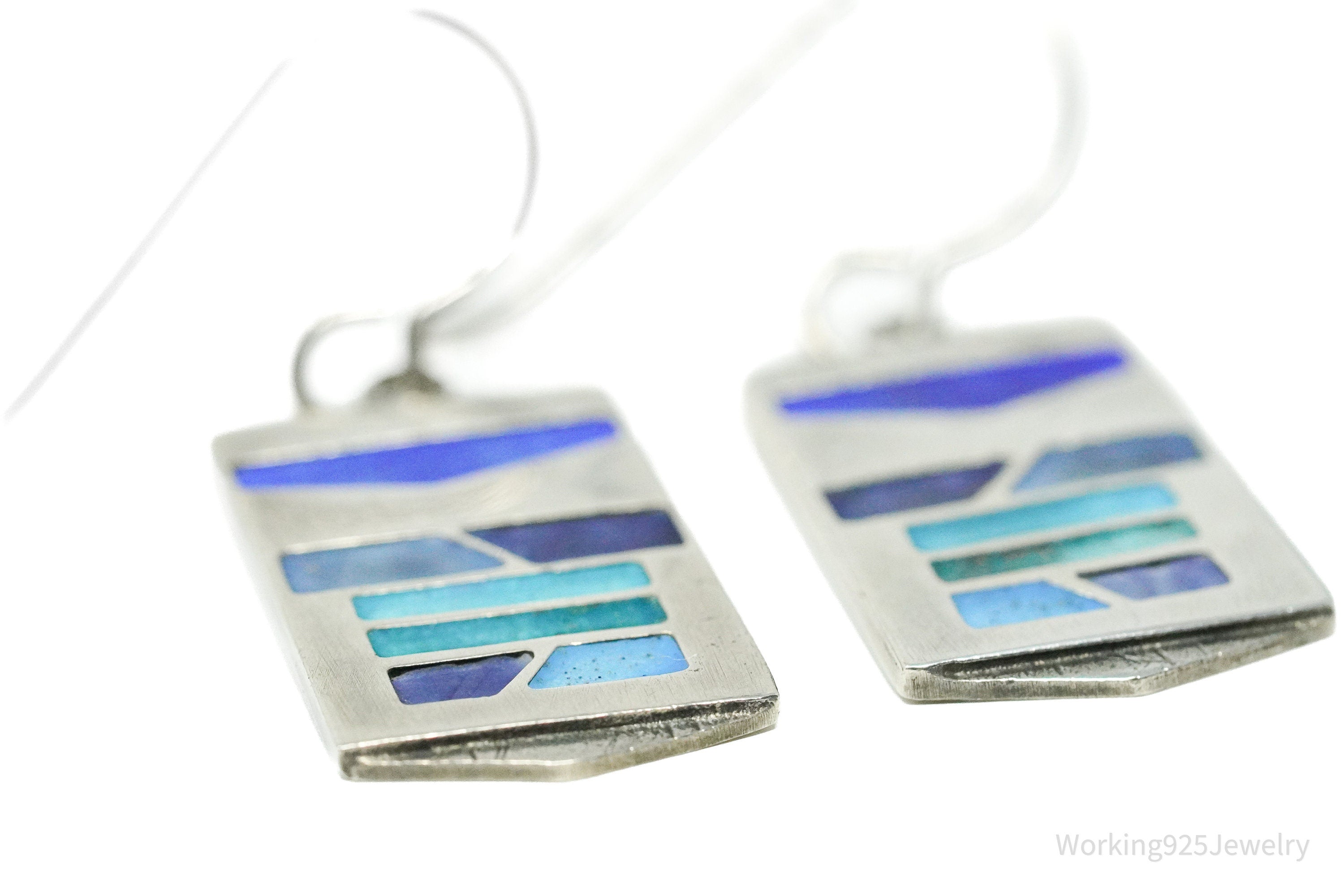 Modernist Carly Wright Enamel Sterling Silver Earrings