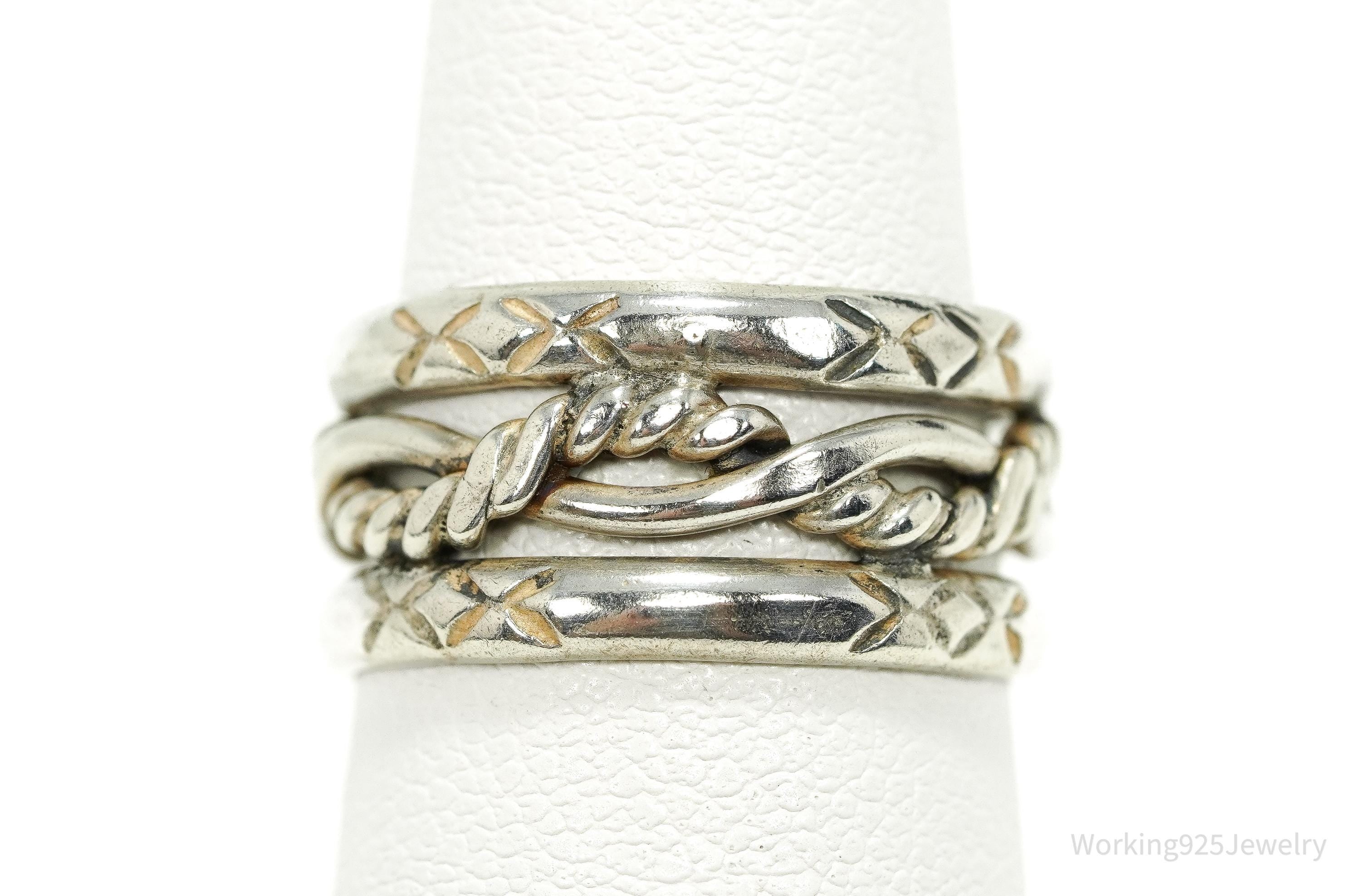 Vintage Native Handmade Rope Weave Design Sterling Silver Band Ring - Size 5.75