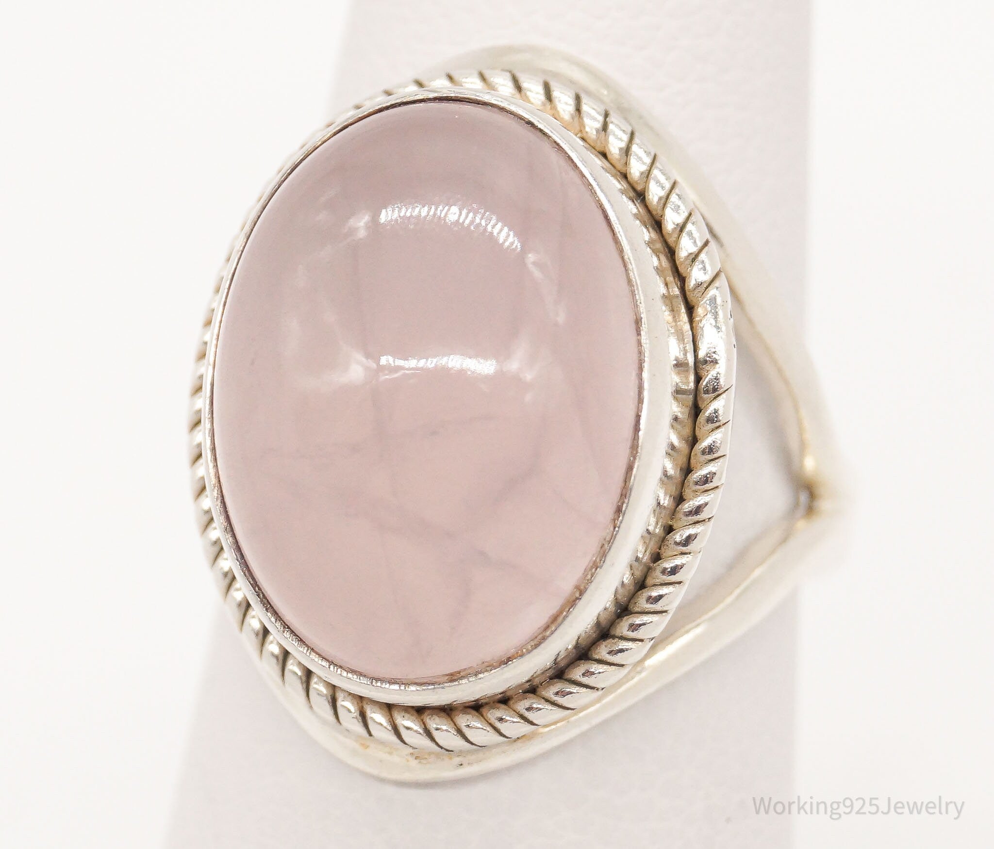 Vintage Large Rose Quartz Sterling Silver Ring - Size 6
