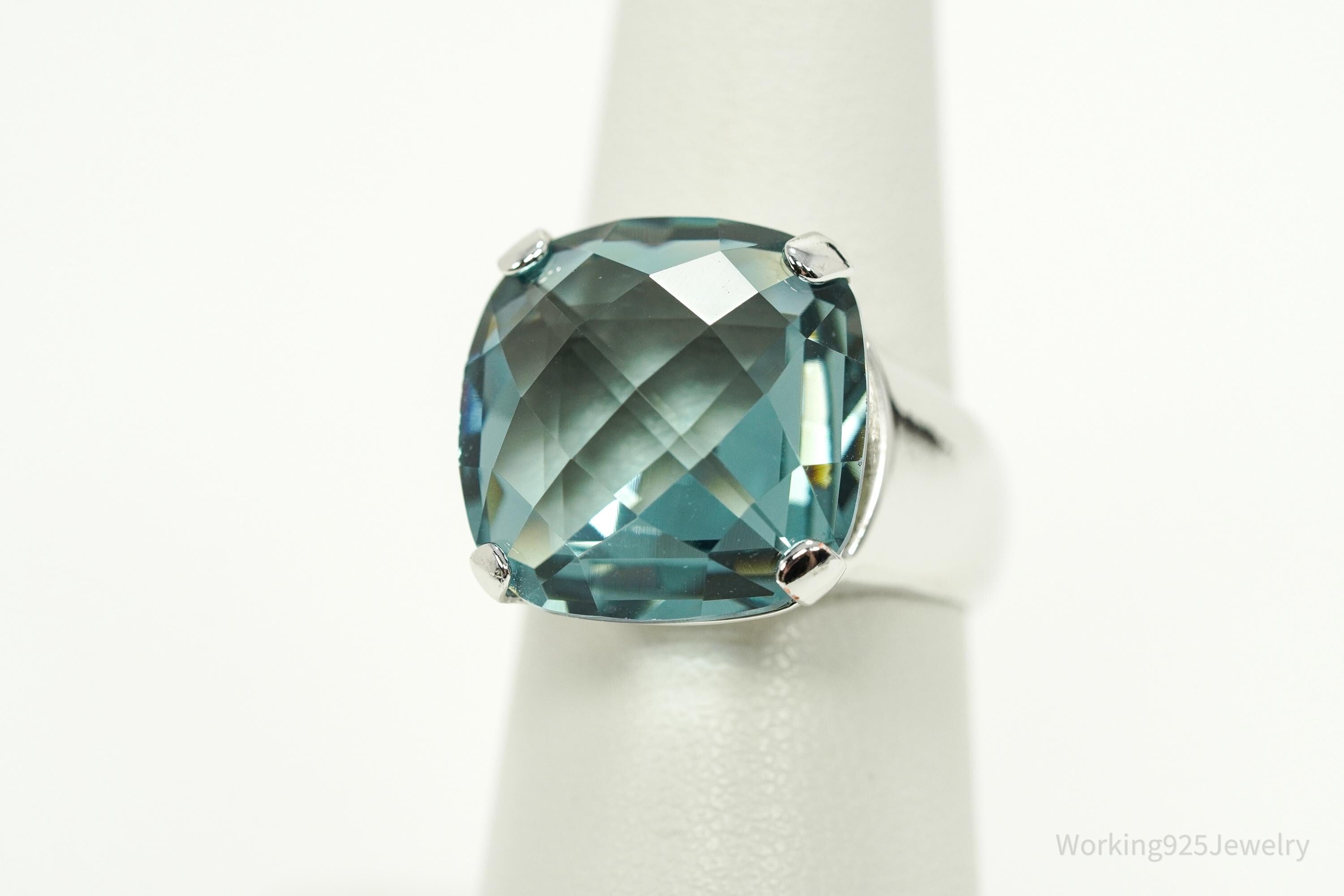 Vintage Blue Swarovski Crystal Silver Ring Size 6.75